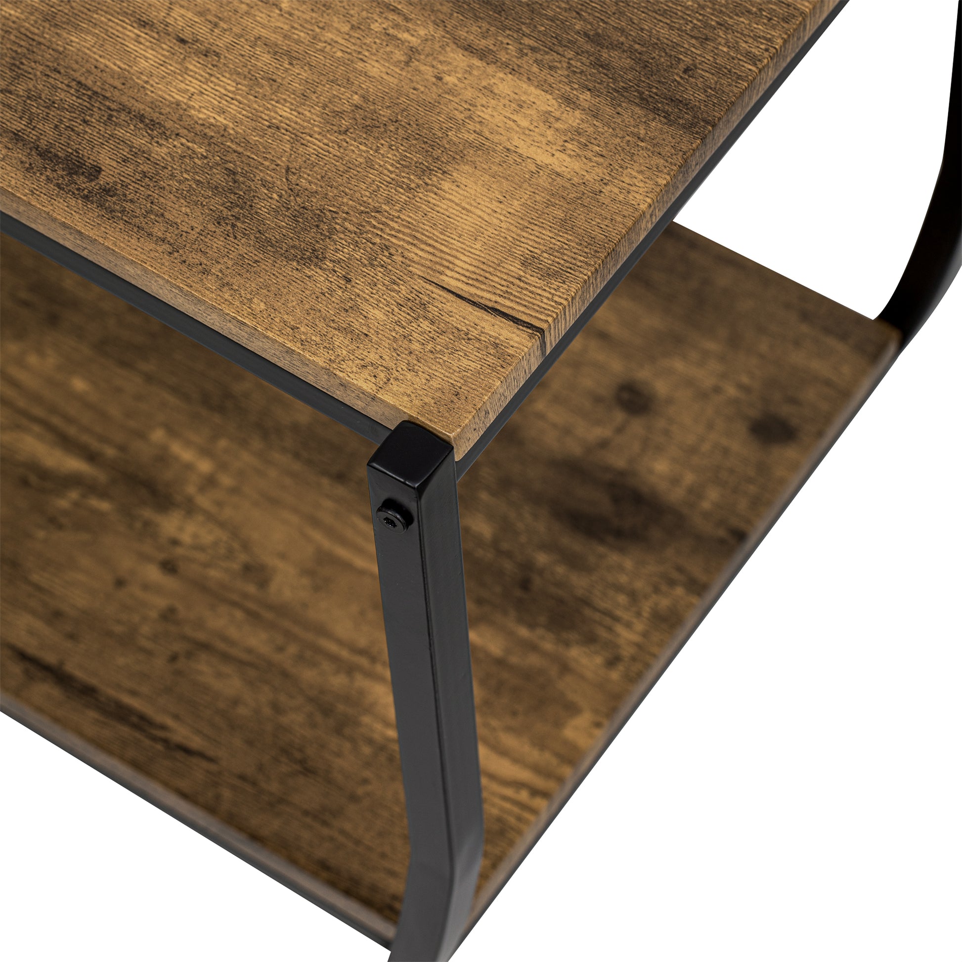 Rustic Industrial Design Demilune Shape Textured Metal Distressed Wood Console Table Distressed Brown Distressed Brown Mdf