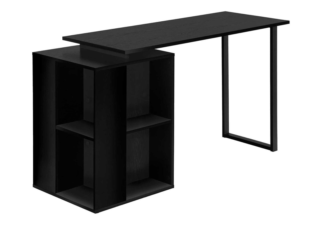 Computer Desk, Home Office, Left, Right Set Up, Storage Shelves, 55"L, Work, Laptop, Black Laminate, Black Metal, Contemporary, Modern Black Particle Board