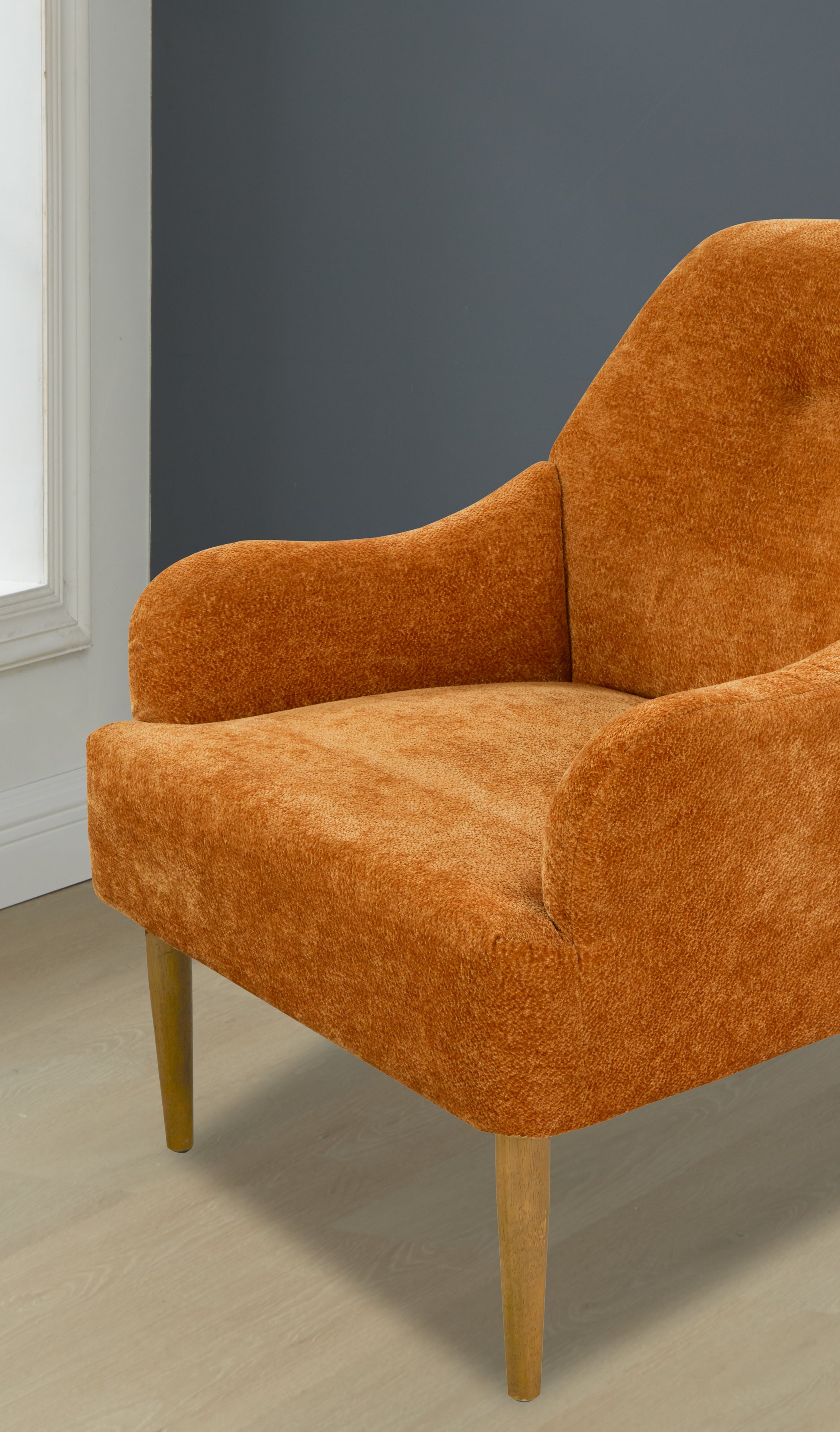 Chenille Armchair, Modern Style Accent Chair With Wood Legs, Comfy Design For Living Room, Bedroom, Office, Orange Orange Foam Wood Fabric