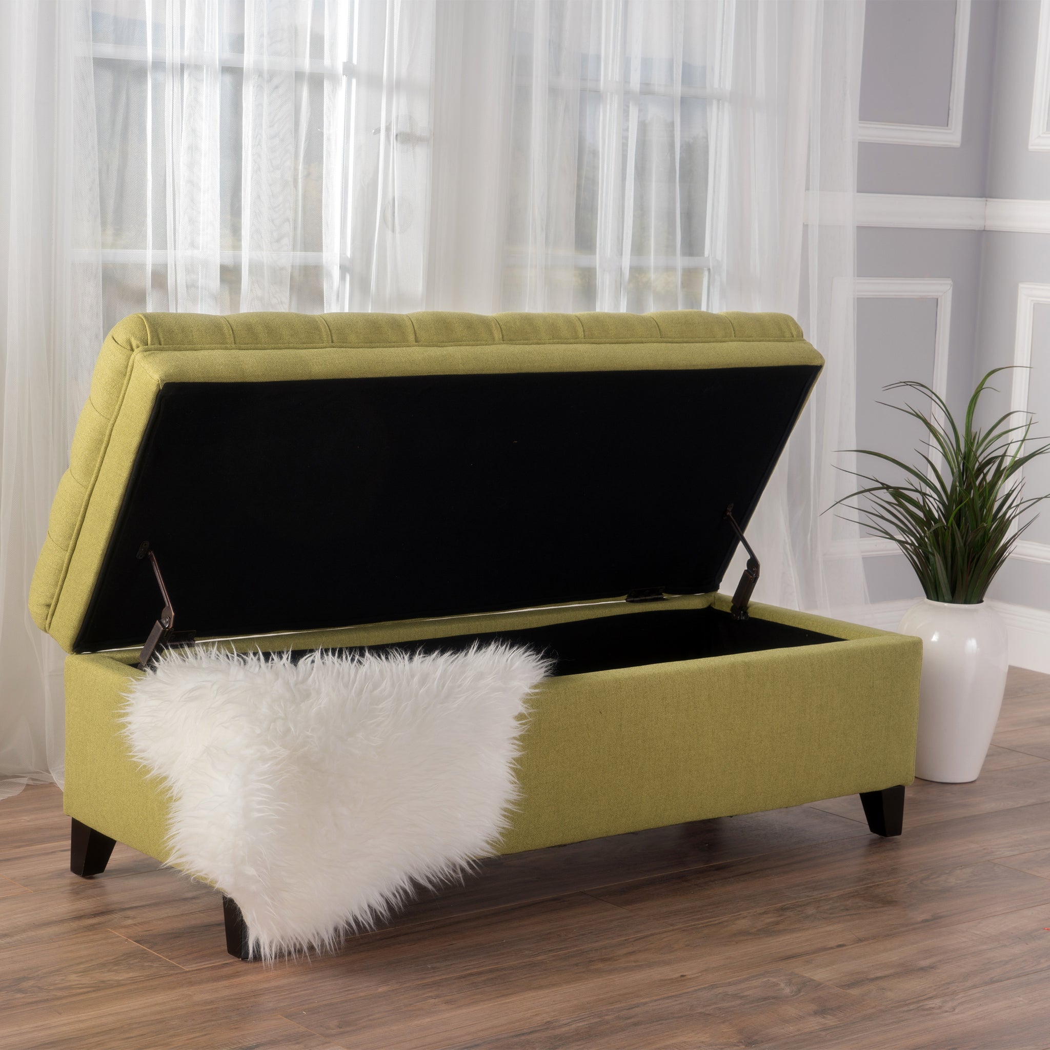 Juliana Storage Ottoman Green Fabric