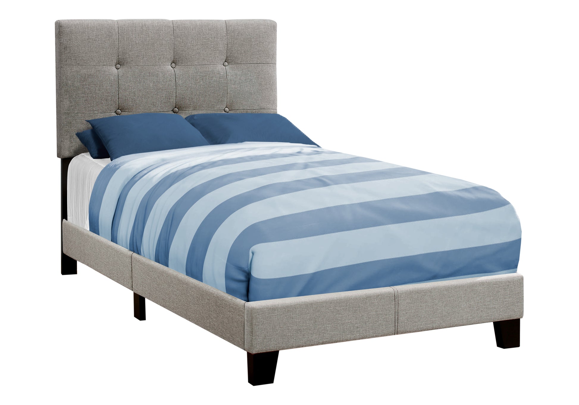 Bed, Twin Size, Upholstered, Bedroom, Frame Only, Youth, Teen, Juvenile, Grey Linen Look, Transitional Grey Foam Linen