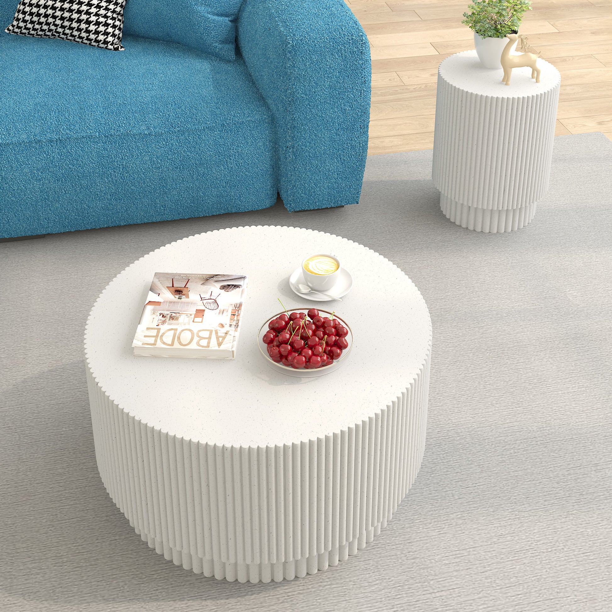 15.72 Inch H Barrel Coffee Table, Nordic Style, Simple Design, Suitable For Indoor And Outdoor Use, Magnesium Oxide Material, Suitable For Living Room, Bedroom Or Garden Sofa White Black Magnesium