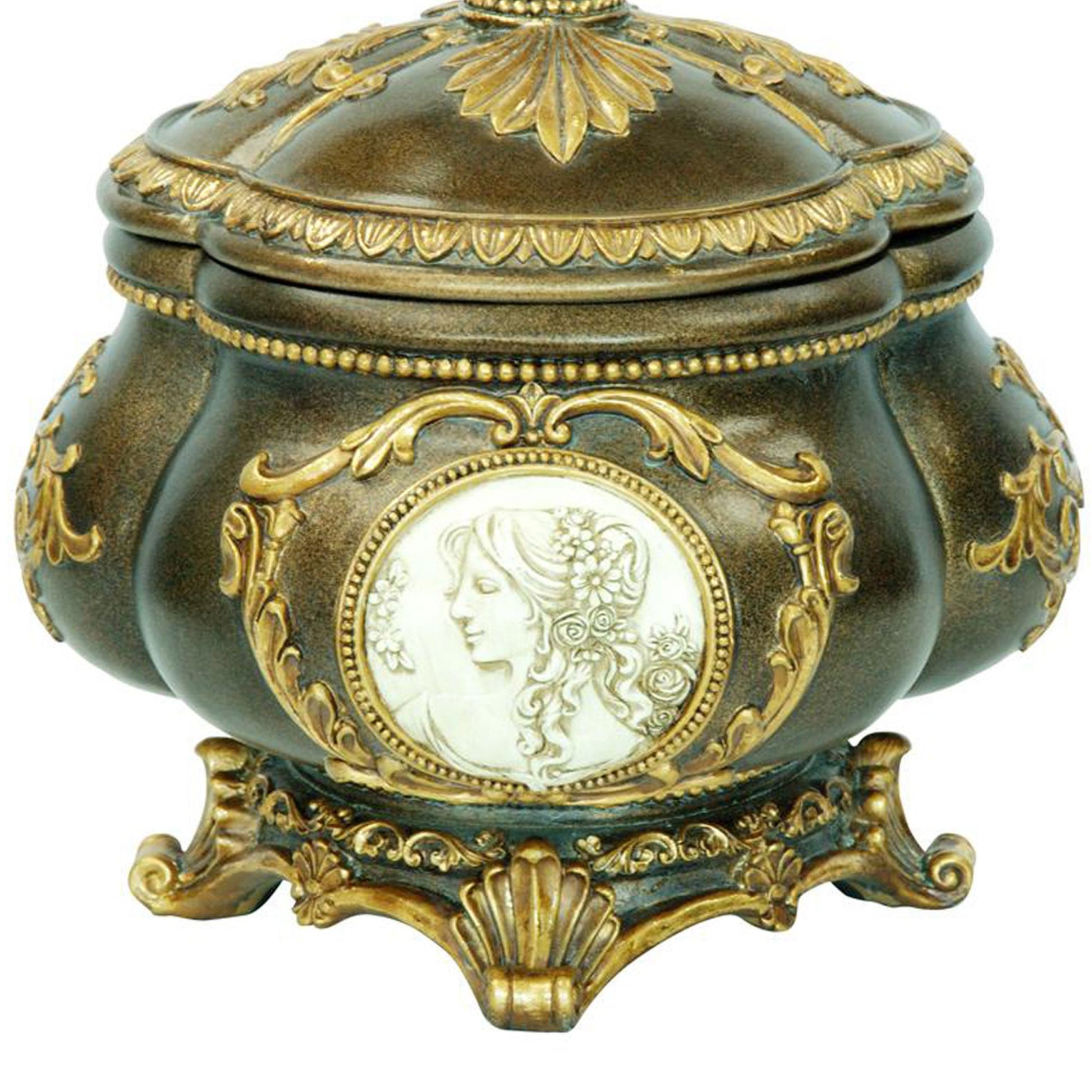 9" Tall Decorative Jewelry Box, Bronze Finish Bronze Polyresin