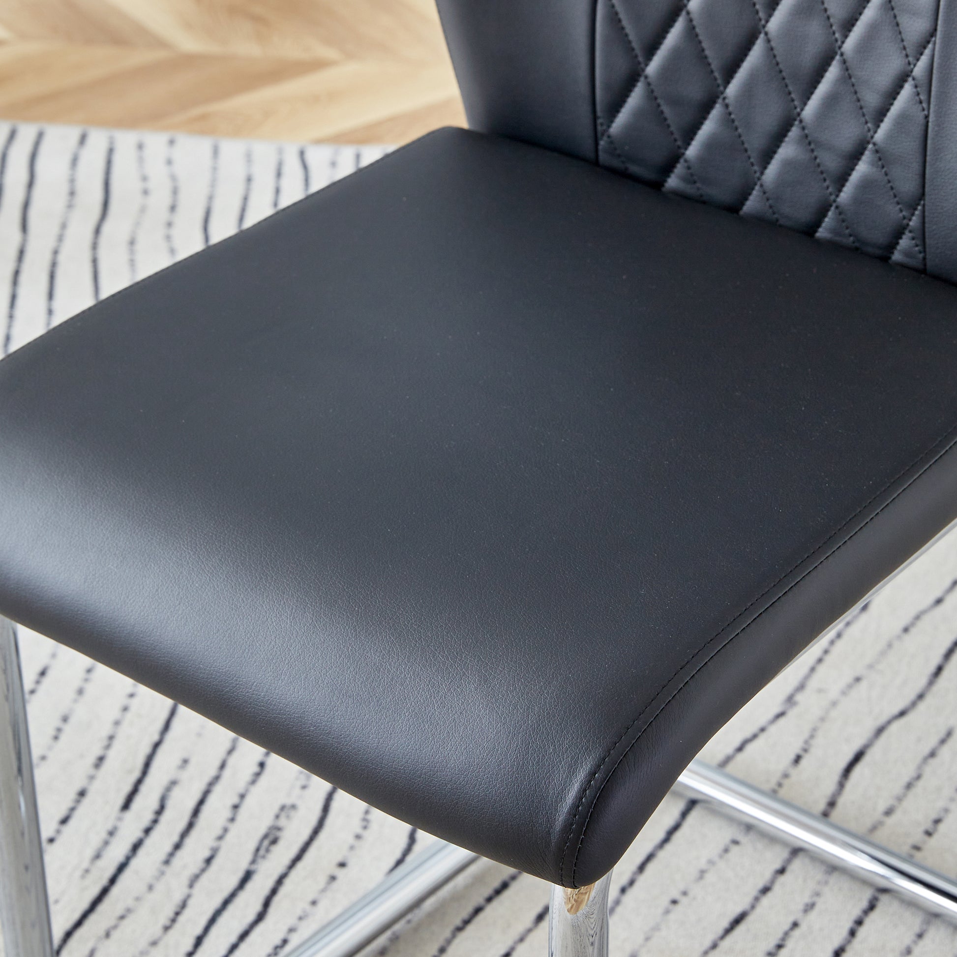 Table And Chair Set.Large Minimalist Rectangular Glass Dining Table For 6 8 With 0.39" Tempered Glass Tabletop And Silver Chrome Metal Legs.Paried With Comfortable Chairs With Pu Seats And Metal Legs. Silver Seats 8 Glass Metal