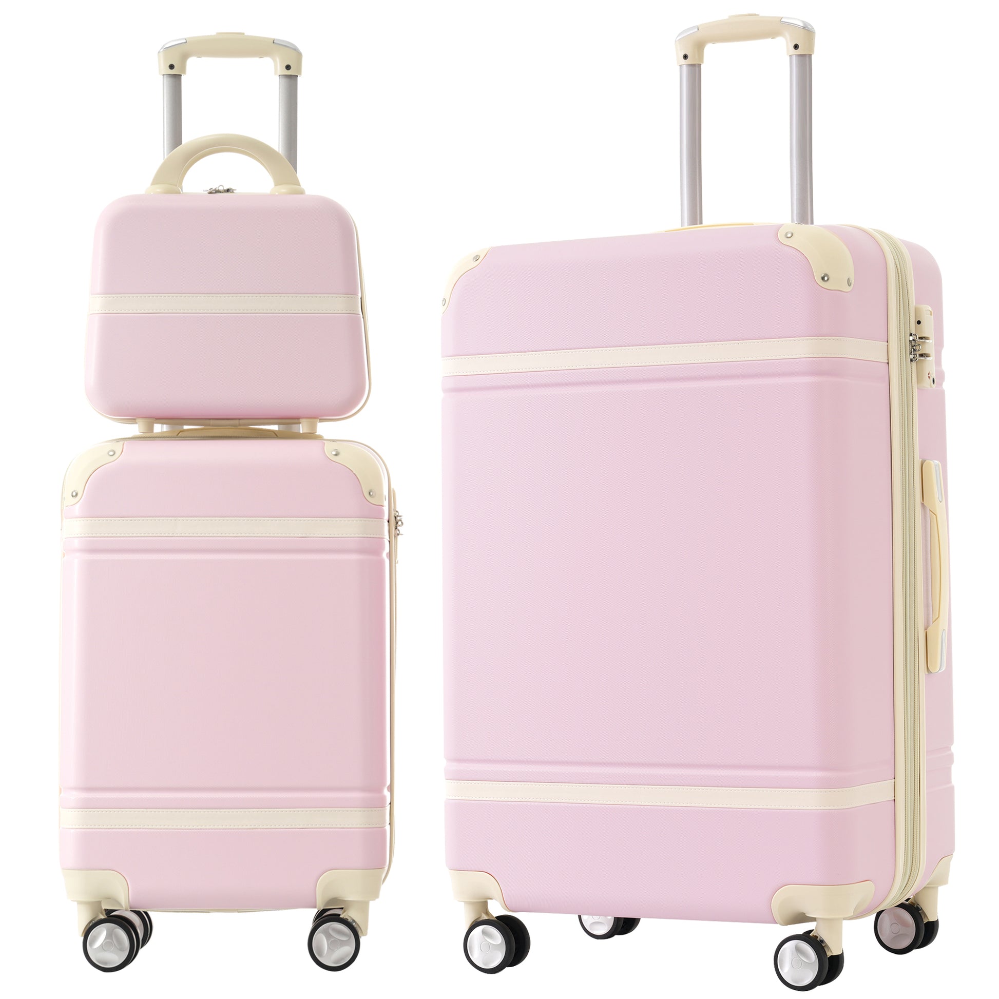 Hardshell Luggage Sets 3 Pieces 20" 28" Luggages And Cosmetic Case Spinner Suitcase With Tsa Lock Lightweight,Light Pink Light Pink Abs