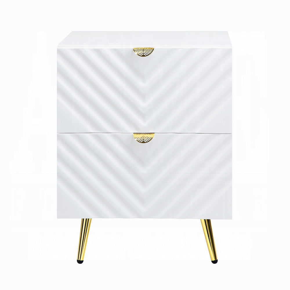 White High Gloss 2 Drawer Nightstand White 2 Drawers Bedroom Drawers White Wood Metal