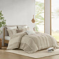 3 Piece Striped Cotton Comforter Set Taupe King Cal King Taupe Cotton