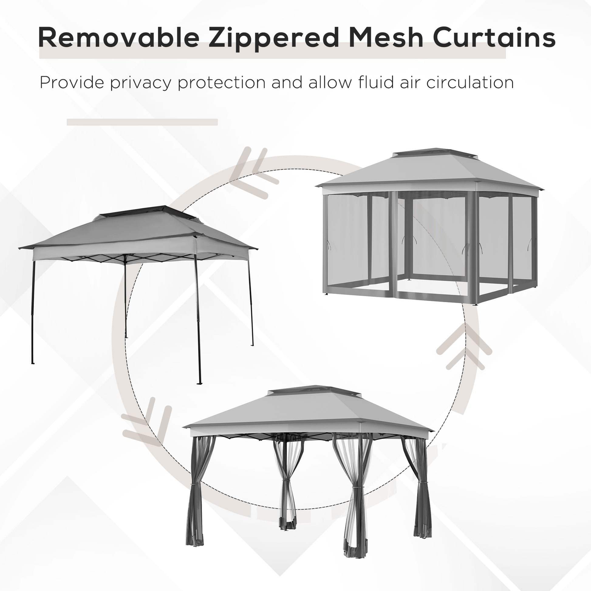 Outsunny 11' X 11' Pop Up Canopy, Outdoor Patio Gazebo Shelter With Removable Zipper Netting, Instant Event Tent W 114 Square Feet Of Shade And Carry Bag For Backyard, Garden, Light Gray Light Grey Metal