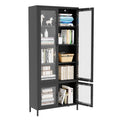 Large Metal Storage Cabinet Display Cabinet With 4 Glass Doors 5 Shelves Side Cabinet Bookcase Freestanding Cabinet For Bedroom Living Room Pantry Home Office Black, Reinforced Tempered Glass Freestanding 5 Or More Shelves Black Primary Living Space