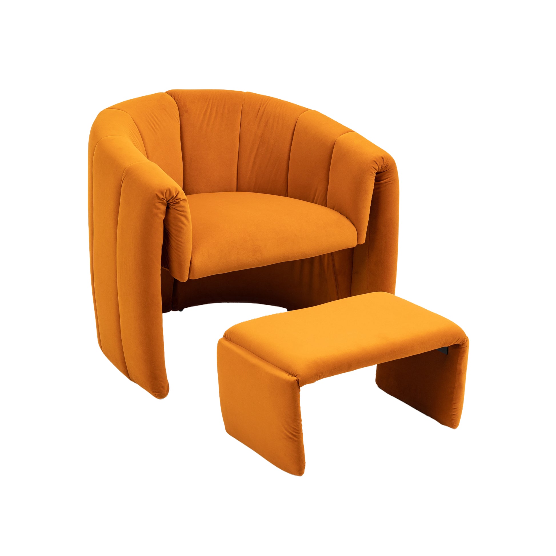 Coolmore Accent Chair With Ottoman, Mid Century Modern Barrel Chair Upholstered Club Tub Round Arms Chair For Living Room Bedroom Office Orange Velvet Orange Foam Velvet
