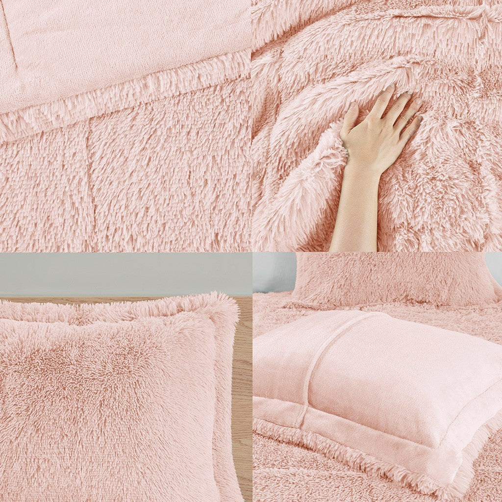 Shaggy Long Fur Comforter Mini Set Queen Blush Polyester