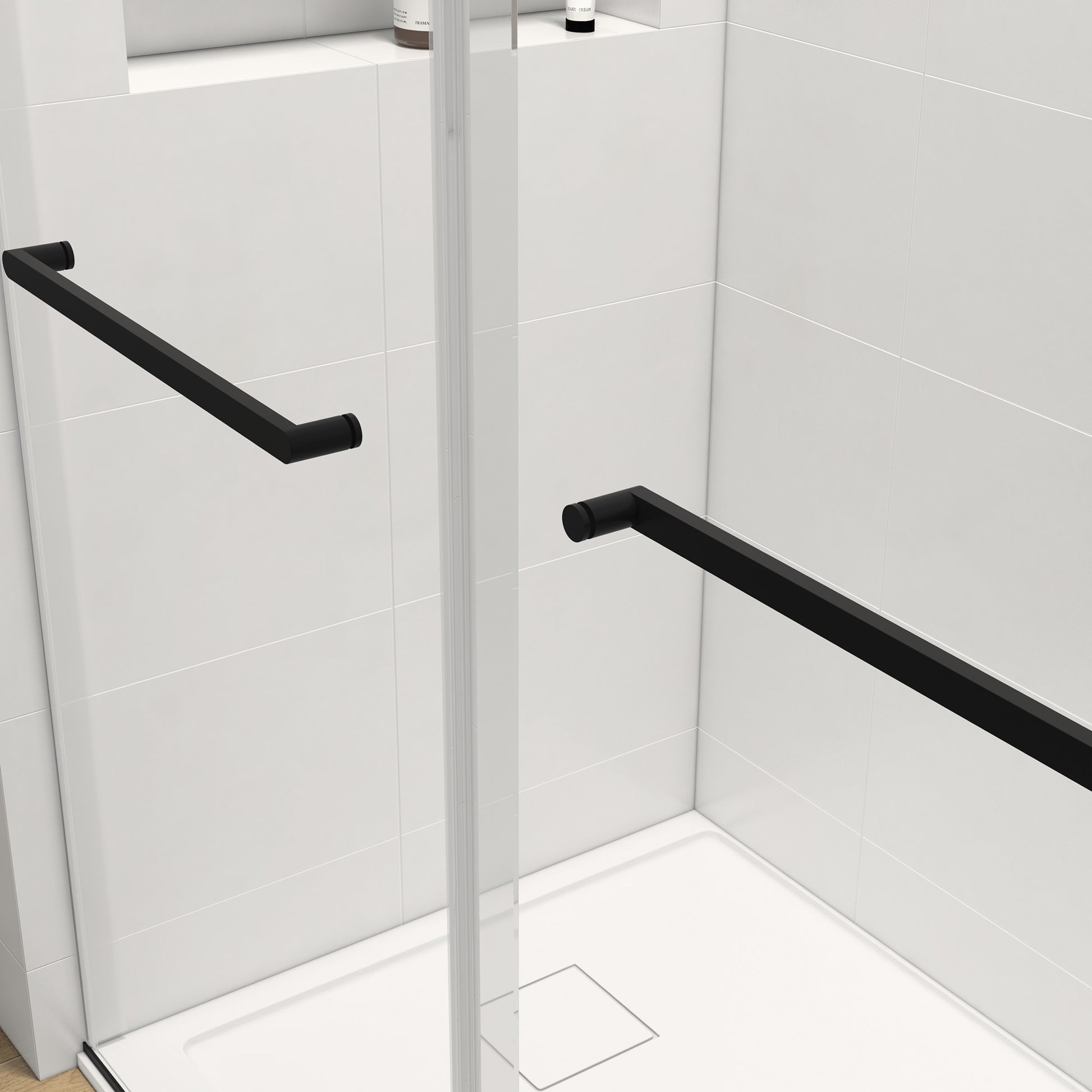 68 72 In. W X 76 In. H Double Sliding Frameless Soft Close Shower Door With Premium 3 8 Inch 10Mm Thick Tampered Glass And Easy Cleaning Coating, Stainless Steel In Matte Black 22D02 72Mb Matte Black Stainless Steel