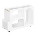 Mobile End Table With Lockable Wheels, Narrow Coffee Table With 5Mm Thick Fluted Tempered Glass, Modern Nightstand With Golden Round Rod, Living Room, White, 31.5''W X11.8''D X 23.1''H White Primary Living Space Mdf
