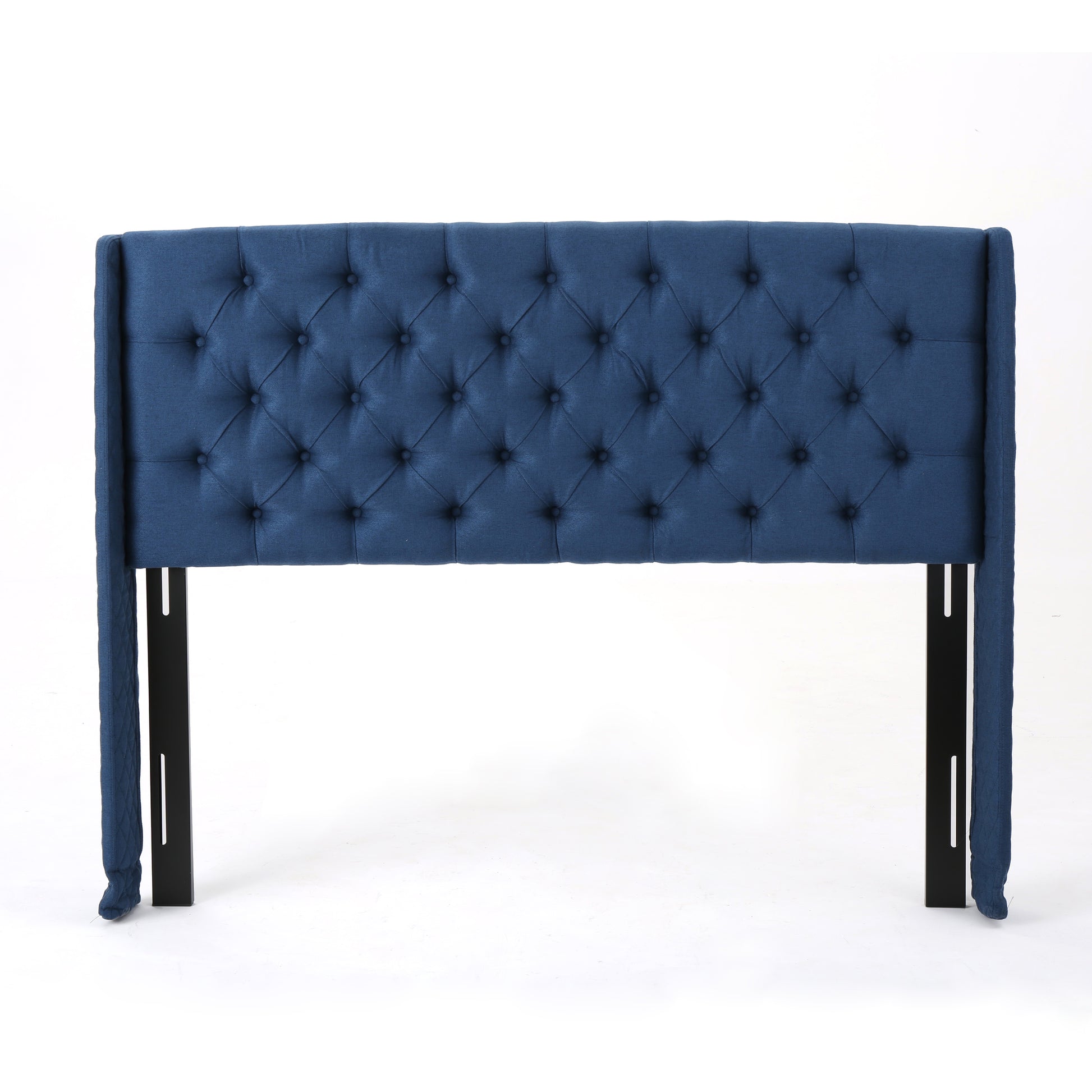 Upholstered Wingback Headboard, Button Tufted Upholstery, Sturdy Structure, Dark Navy Dark Navy Fabric