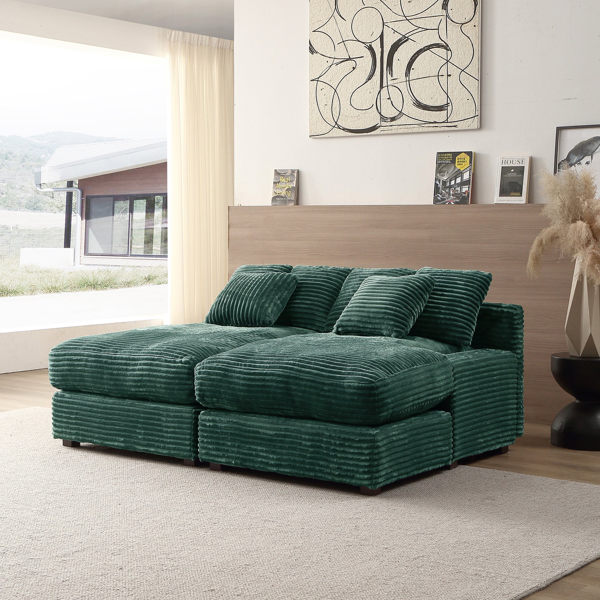 74.8" Modern Luxury Twins Sofa Couch For Living Room Quality Corduroy Upholstery Sleeper Sofa Bed Daybed Green Green Corduroy 2 Seat