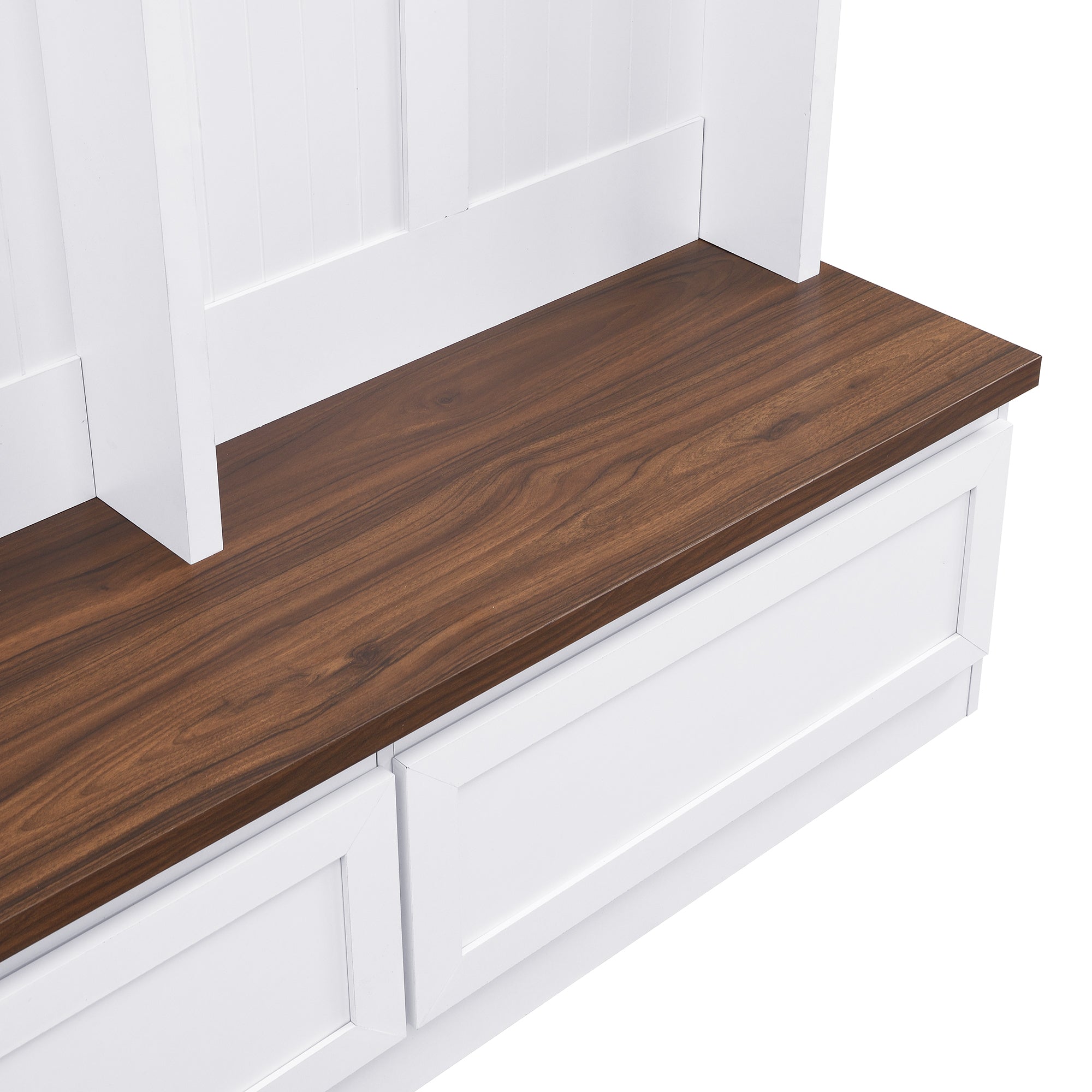 〆1/31 WHITE_WOOD_BENCH #1 Farmhouse 4 In 1 Hall Tree With Wood Grain Bench, Mudroom Versatile Co