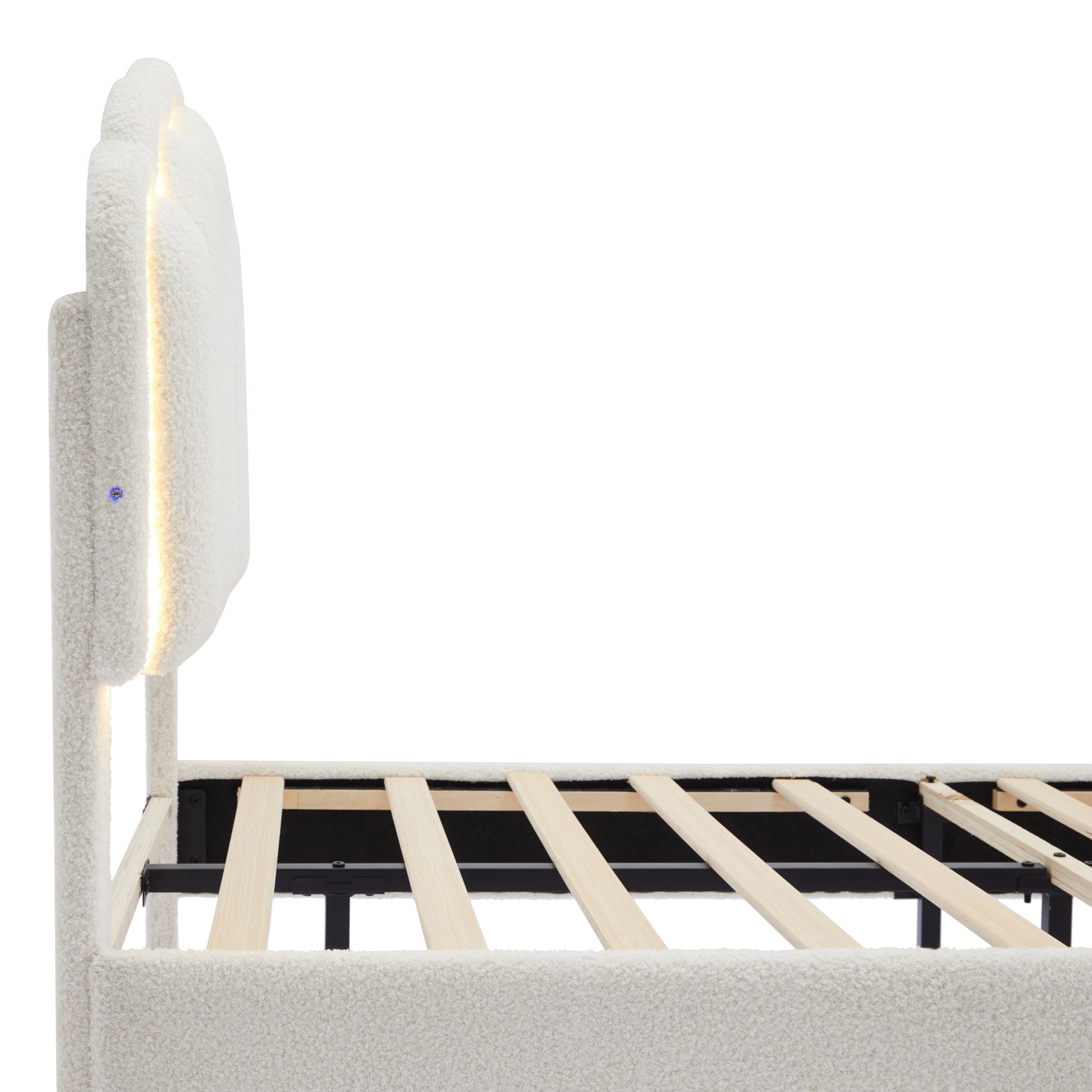 2 Pieces Bedroom Sets Twin Size Flower Shaped Upholstered Led Platform Bed With Storage Ottoman Sherpa Fabric, White Twin White 2 Piece Set Wood