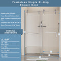 44 48 In. W X 76 In. H Frameless Shower Door, Single Sliding Shower Door, 5 16