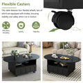 Flexible Cream Style Coffee Table With 2 Brake Wheels, Cloud Top Side Table With Drawer, Irregular Center Table With Large Storage For Living Room, Black, 39.37''X 23.6'' Black Particle Board
