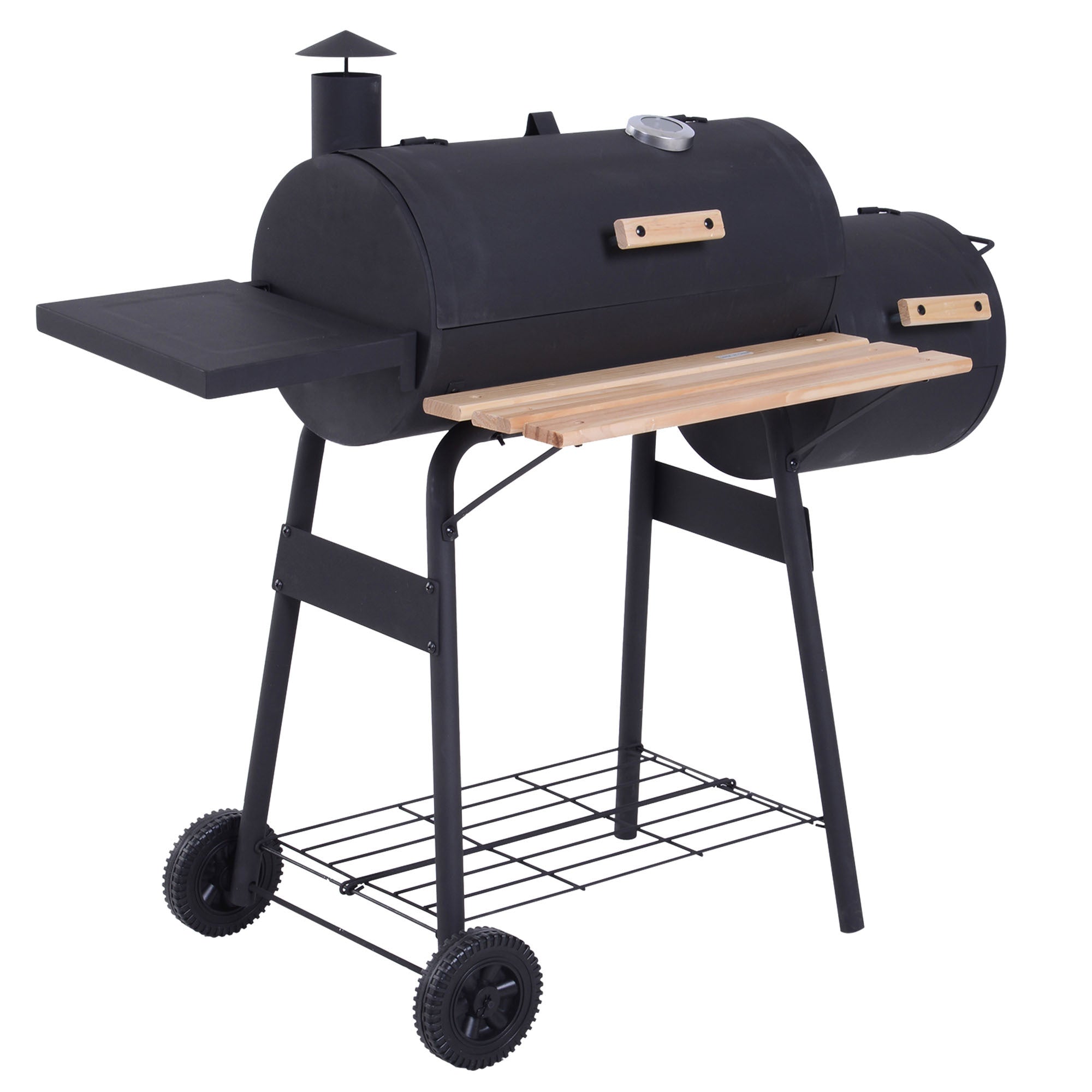 Outsunny 48" Steel Portable Backyard Charcoal Bbq Grill And Offset Smoker Combo With Wheels Black Steel