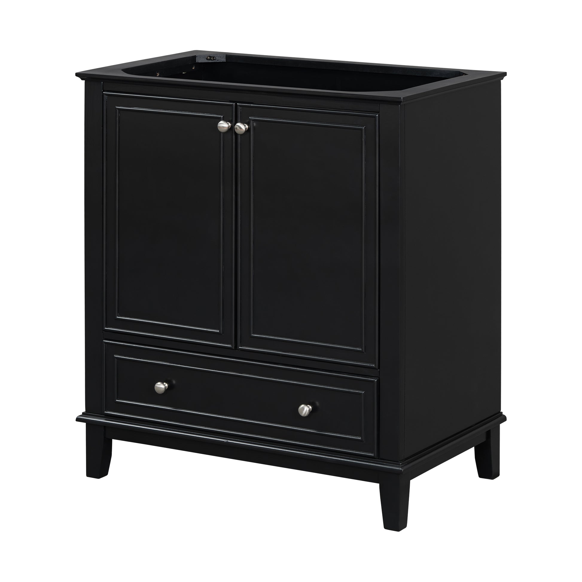 30" Bathroom Vanity Without Sink, Base Only, Multi Functional Bathroom Cabinet With Doors And Drawer, Solid Frame And Mdf Board, Black Black Solid Wood Mdf