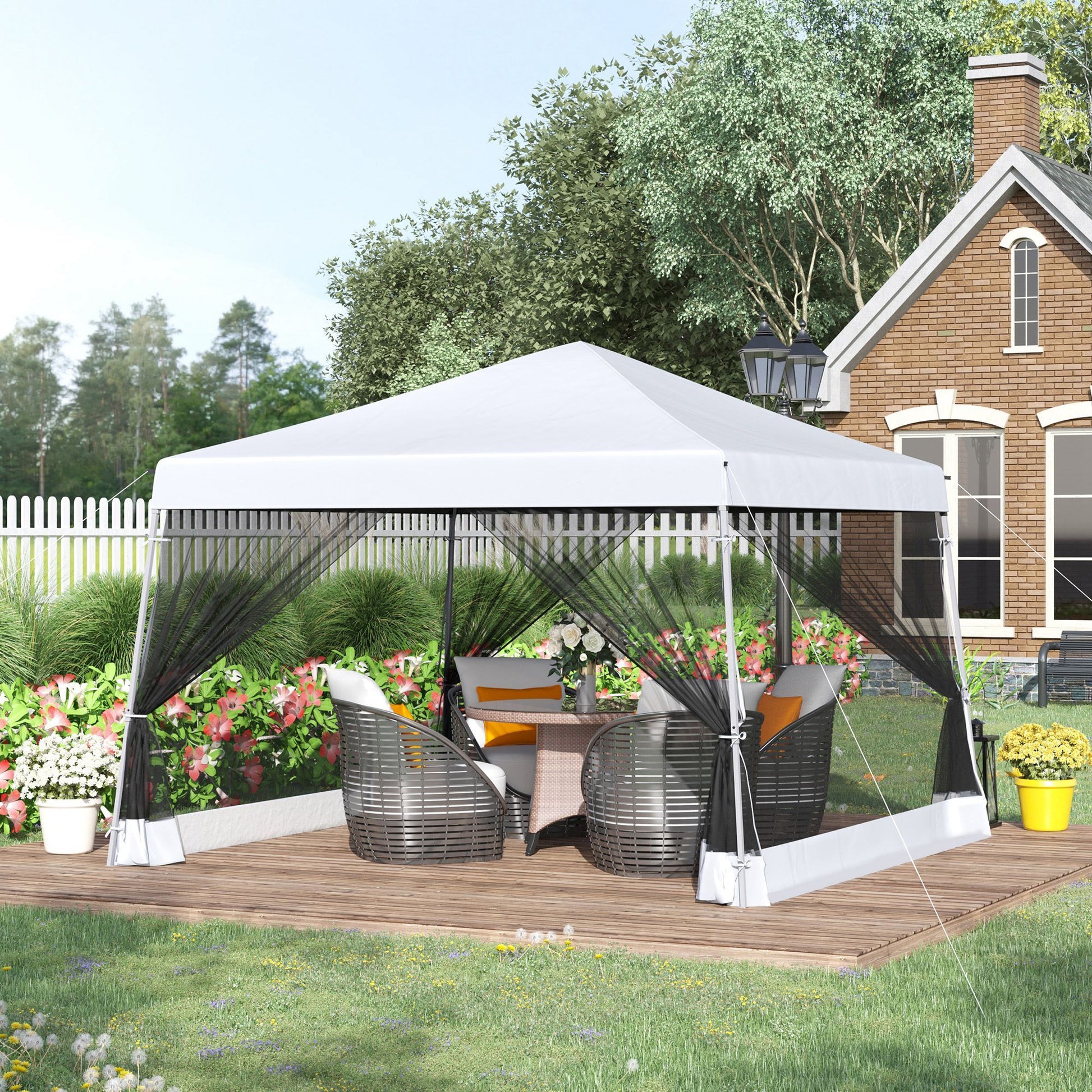 outdoor garden tents Outsunny Slant Leg Pop Up Canopy Tent With Netting And Carry Bag, Inst