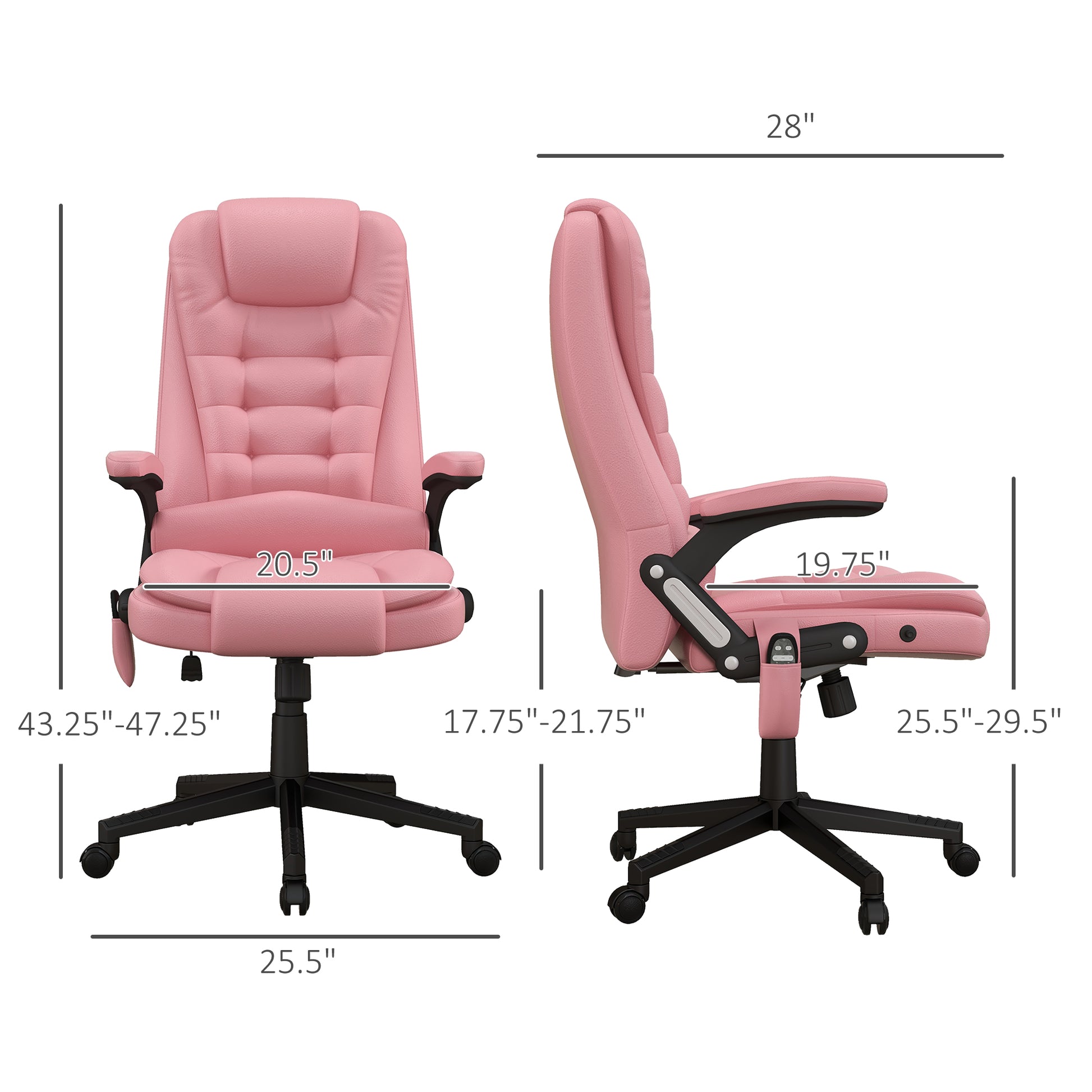 Homcom High Back Vibration Massage Office Chair With 6 Vibration Points, Heated Reclining Pu Leather Computer Chair With Armrest And Remote, Pink Pink Pu