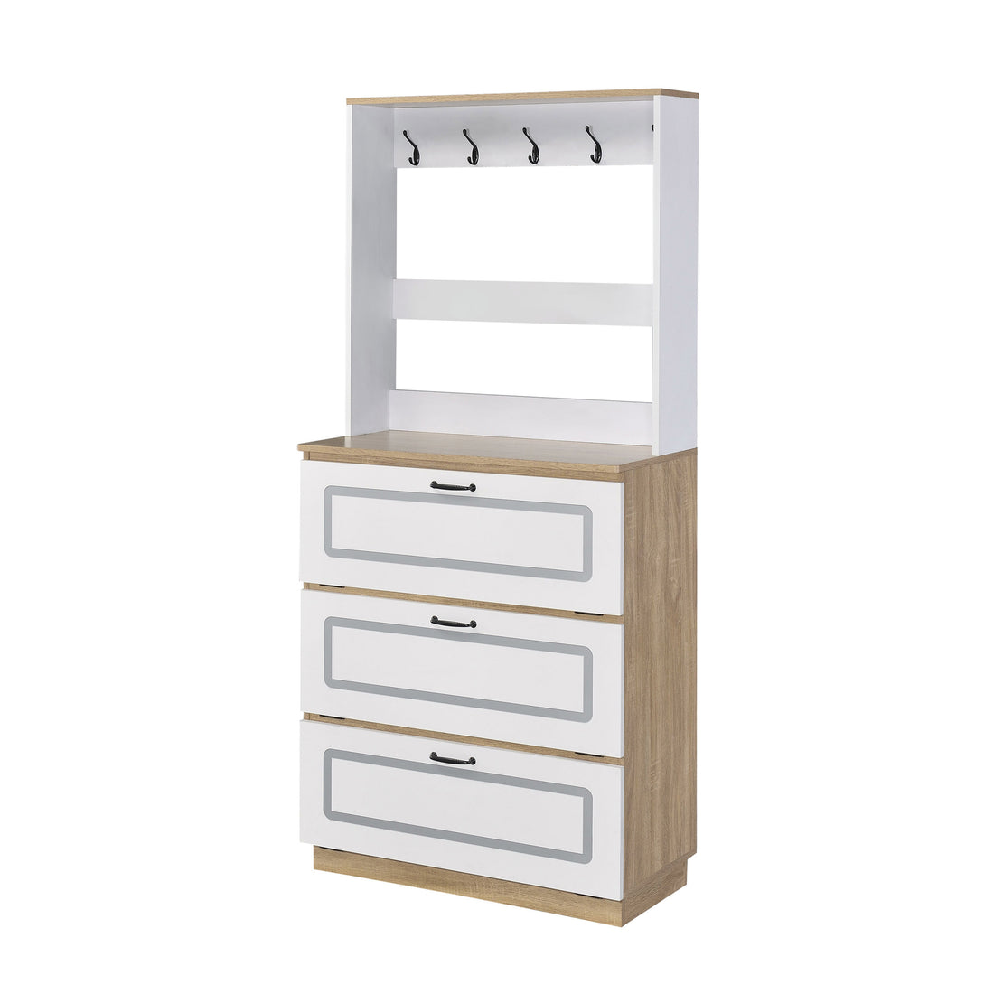 Light Oak And White Shoe Cabinet With Drop Down