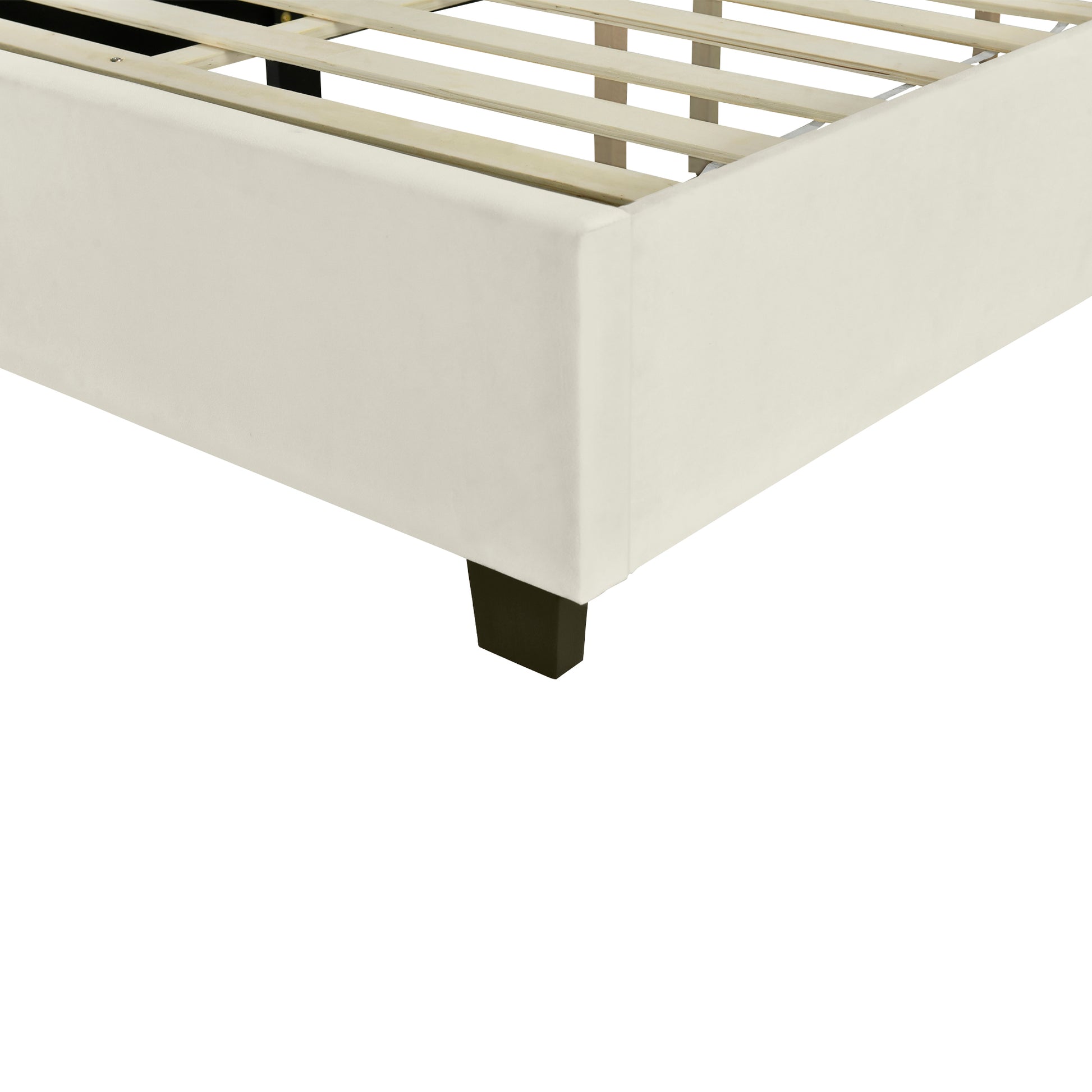 Full Size Upholstered Platform Bed With Big Headboard, Bedroom Furniture, Velvet, Beige Full Beige Plywood