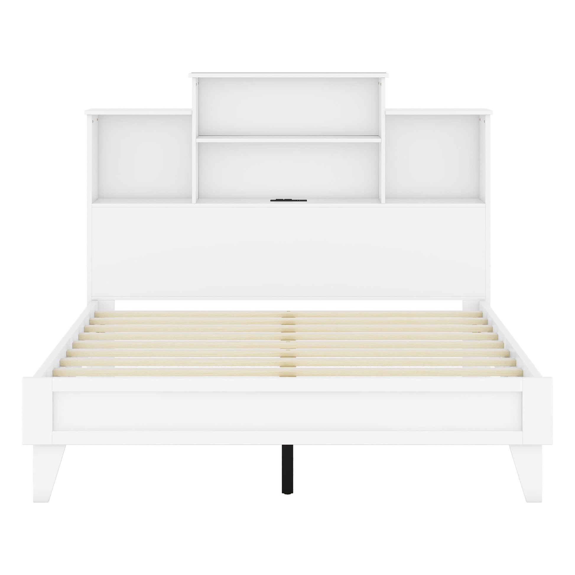 Queen Size Storage Platform Bed Frame With 4 Open Storage Shelves And Usb Charging Design,White Queen White Solid Wood Mdf