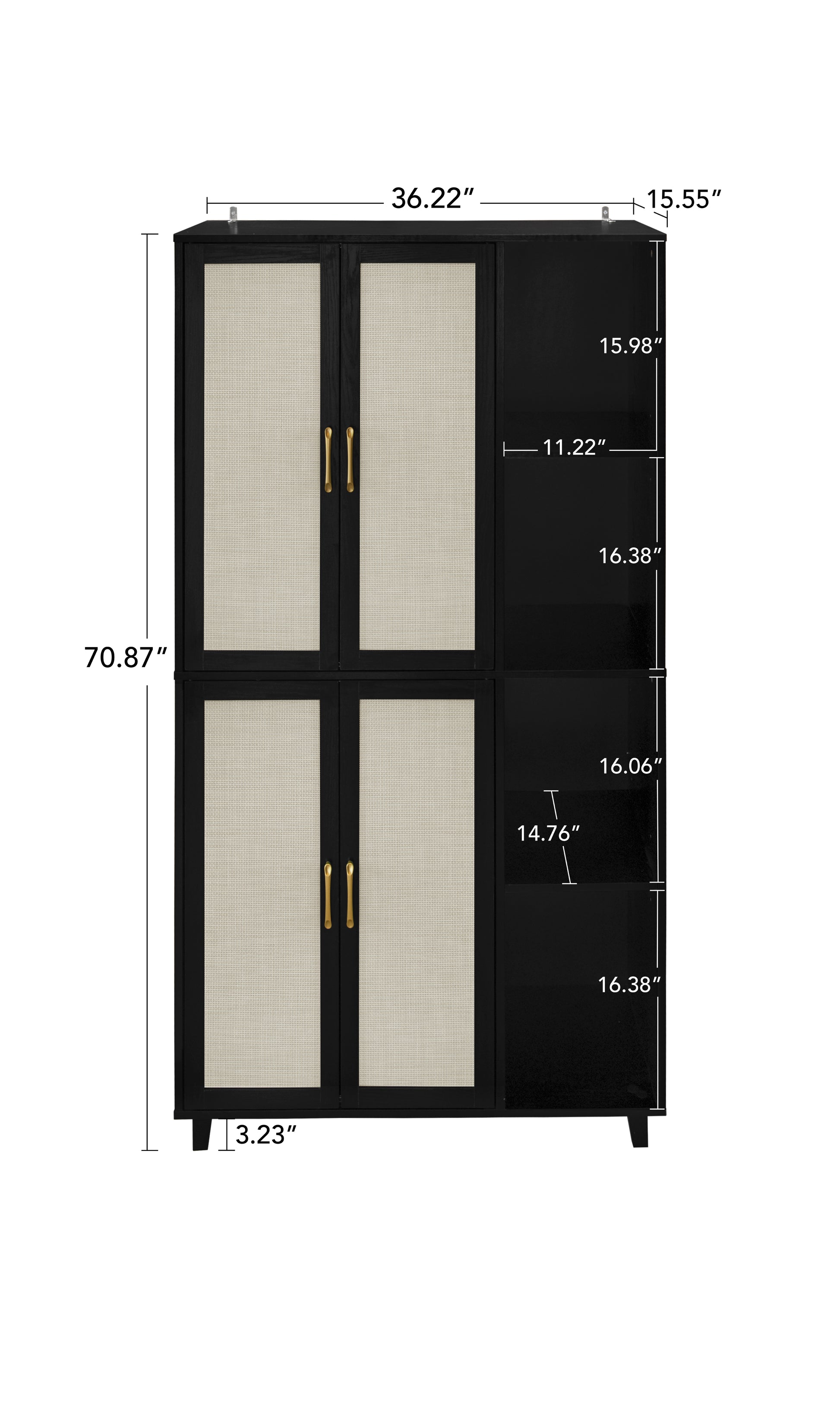 4 Door Cabinet With 4 Shelves With 4 Adjustable Inner Shelves, Storage Cabinet Black Mdf