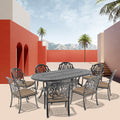 Cushions In Random Colors 9 Piece Set Of Cast Aluminum Patio Furniture With Cushions Yes Dining Set Black Seats 8 Rust Resistant Frame Water Resistant Cushion Garden & Outdoor Complete Patio Sets Aluminium
