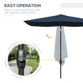 Outsunny 6.5' X 10' Rectangular Market Umbrella, Patio Outdoor Table Umbrella With Crank And Push Button Tilt, Blue Blue Steel