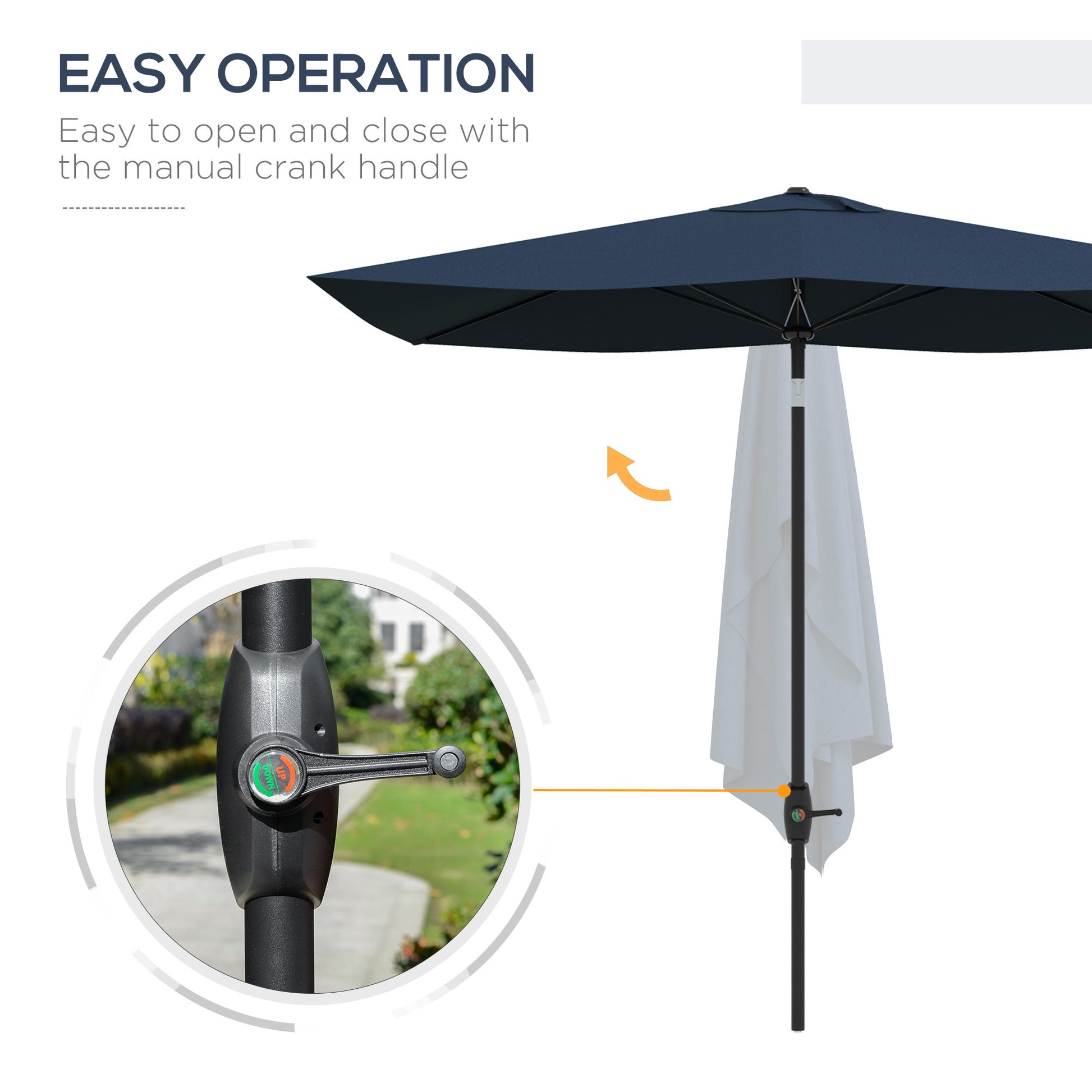Outsunny 6.5' X 10' Rectangular Market Umbrella, Patio Outdoor Table Umbrella With Crank And Push Button Tilt, Blue Blue Steel