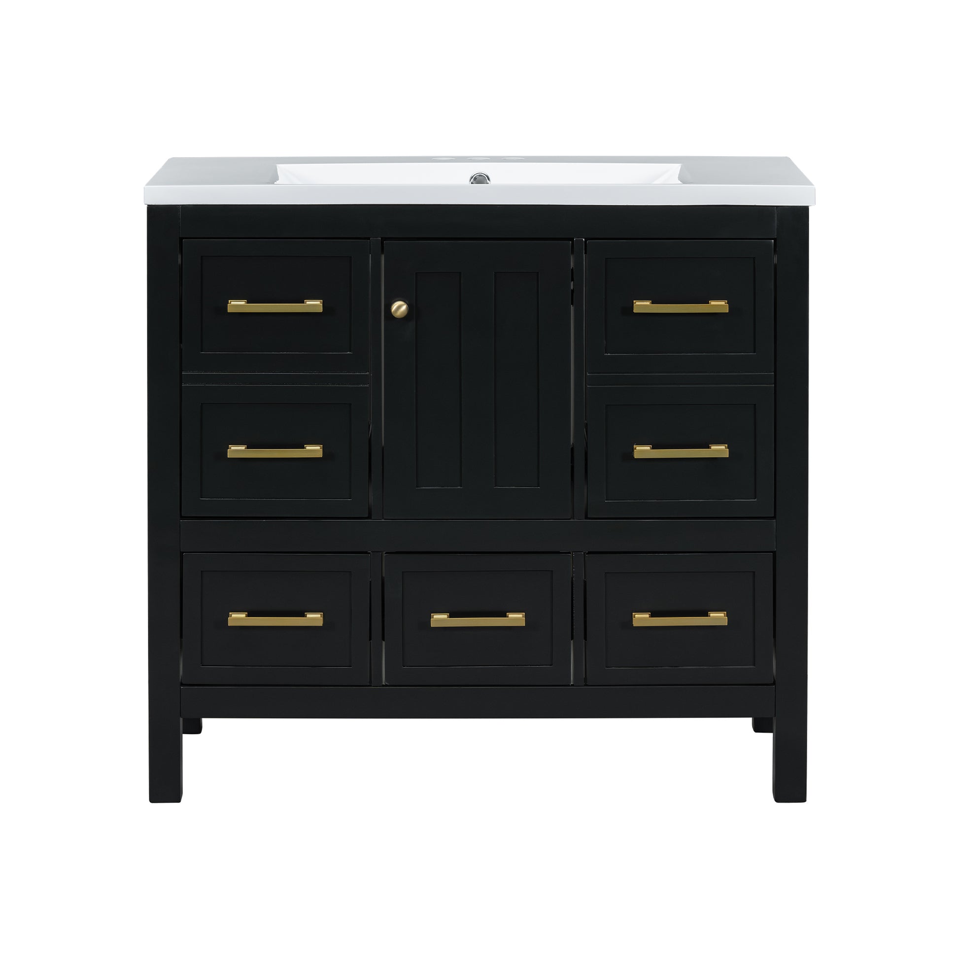 36'' Bathroom Vanity With Resin Sink Combo, Solid Wood Frame Bathroom Storage Cabinet, Freestanding Vanity Set With 5 Drawers& Soft Closing Doors Same As Sw000142Aab Black Bathroom Solid Wood Mdf Resin