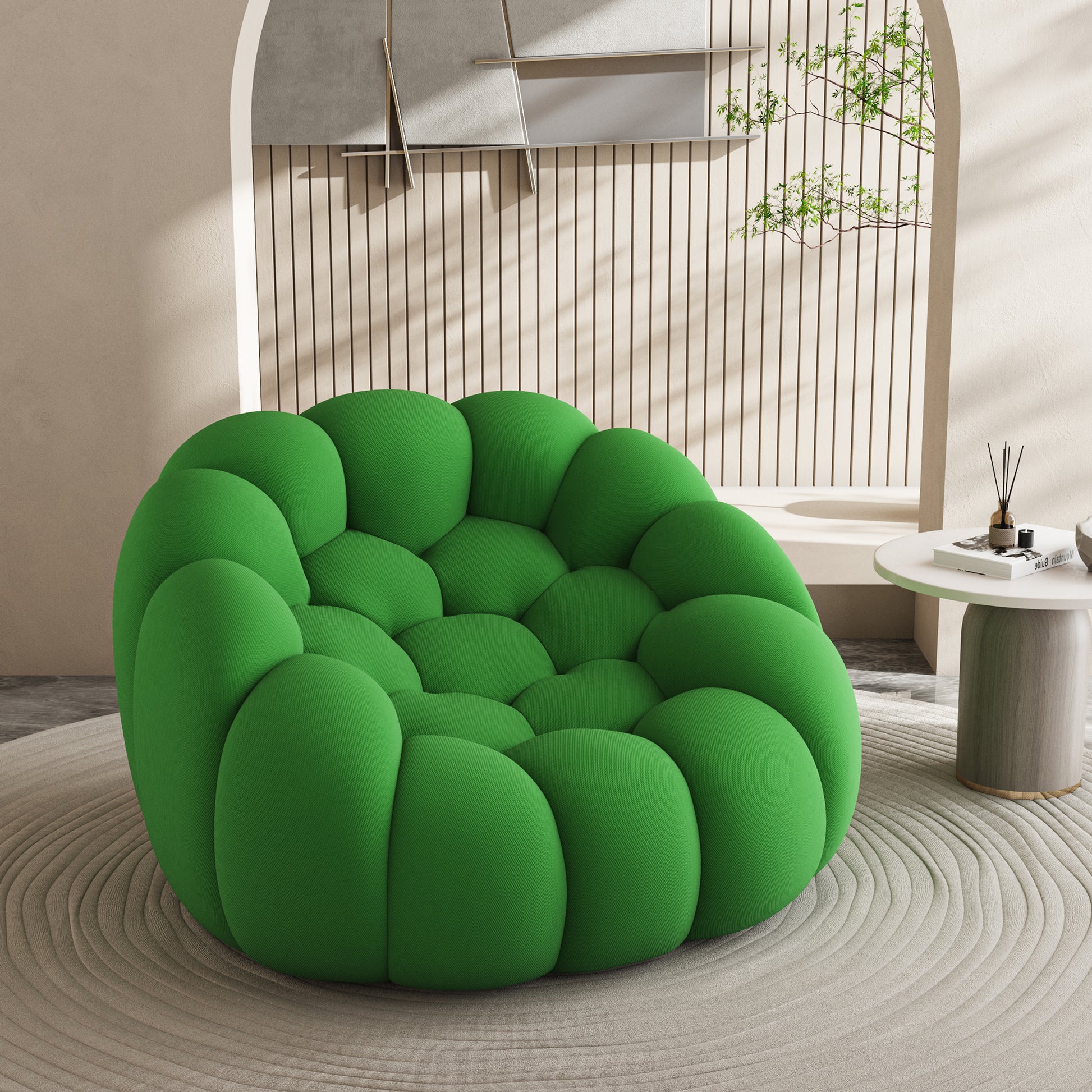 47'' Lazy Floor Sofa, Curved Bubble Chair, Oversized Single Bubble Sofa, Modern 3D Bubble Bean Bag Chiar Sofa For Living Room, Office, Apartment, Reading Room Green Green Fabric 1 Seat