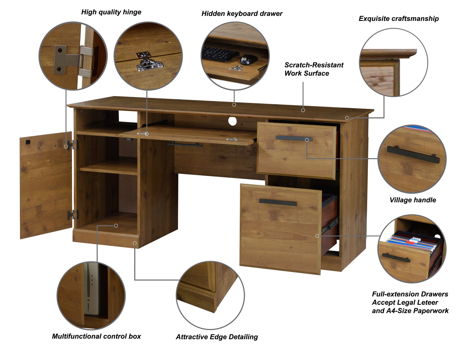 60" Writing Desk Base 60" Writing Desk Top "Rustic Old Pine Executive Desk With Large Storage Ideal For Home Office And Study Areas" Old Pine Solid Wood