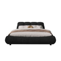 Queen Size Upholstered Platform Bed With Oversized Padded Backrest, Thickening Pinewooden Slats And Solid Wood Leg,Black Box Spring Not Required Queen Black Wood Pine Solid Wood