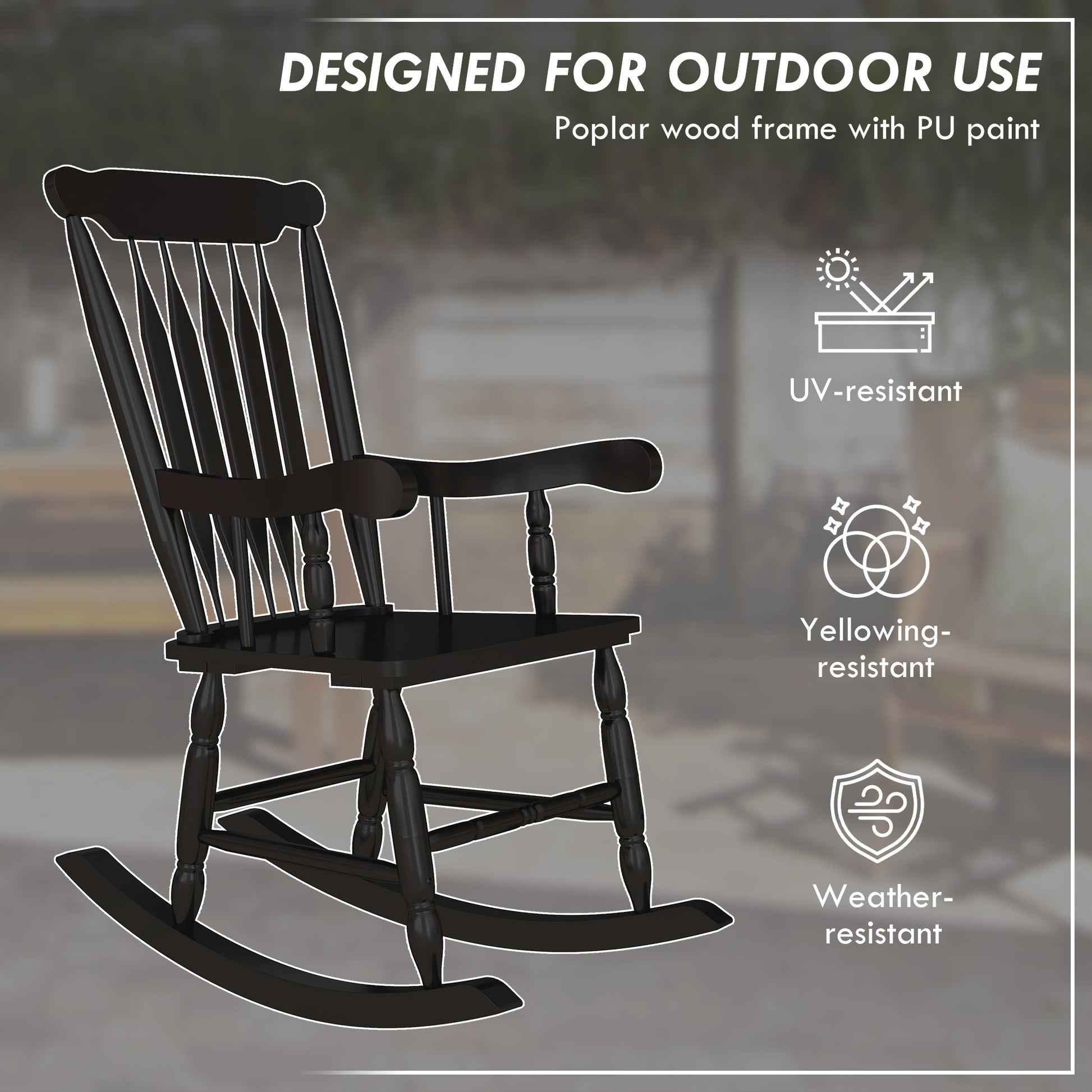 Outsunny Outdoor Wood Rocking Chair, 350 Lbs. Porch Rocker With High Back For Garden, Patio, Balcony, Black Black Wood