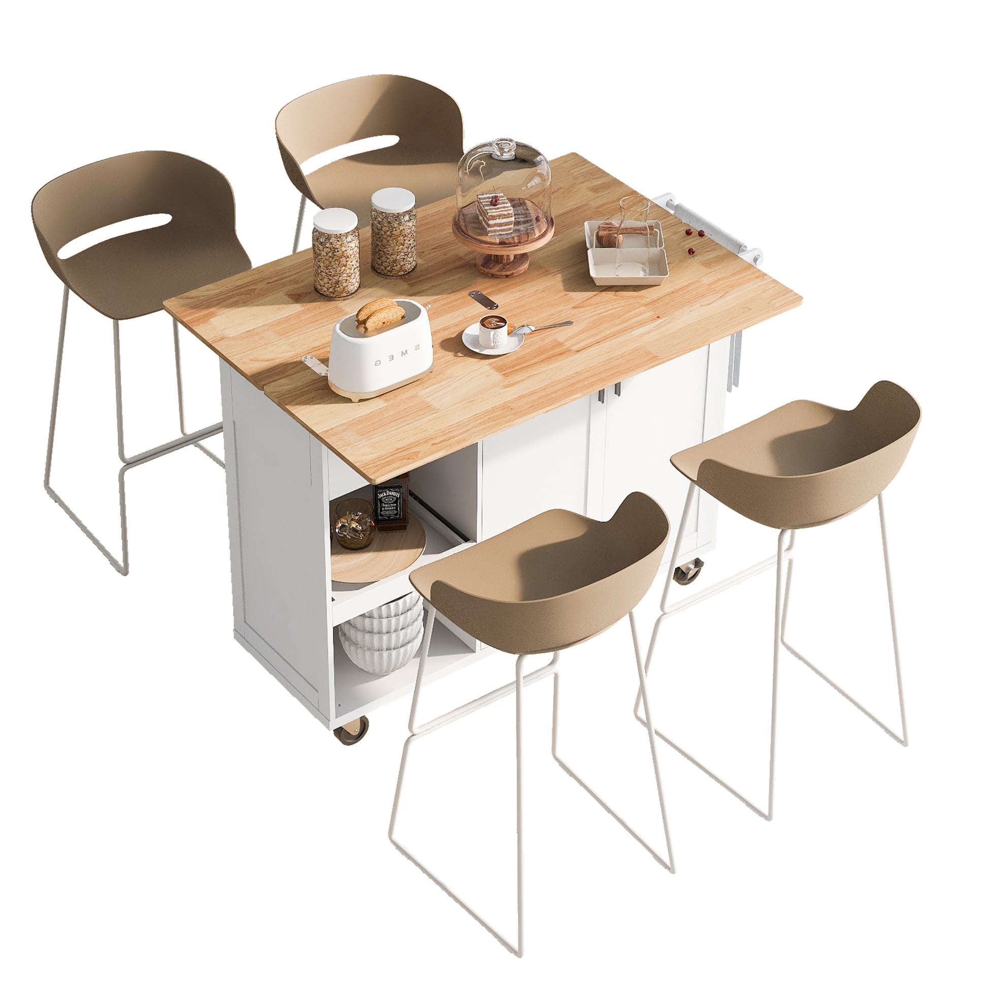 K&K Kitchen Island With Foldable Counter Top, Kitchen Storage Cart With Slide Out Shelf, Towel Rack And Drawer, Rolling Kitchen Cart On Wheels, For Kitchen, Living Room, Dining Room, White White Brown Kitchen Classic,Farmhouse,Luxury,Modern Rectangular