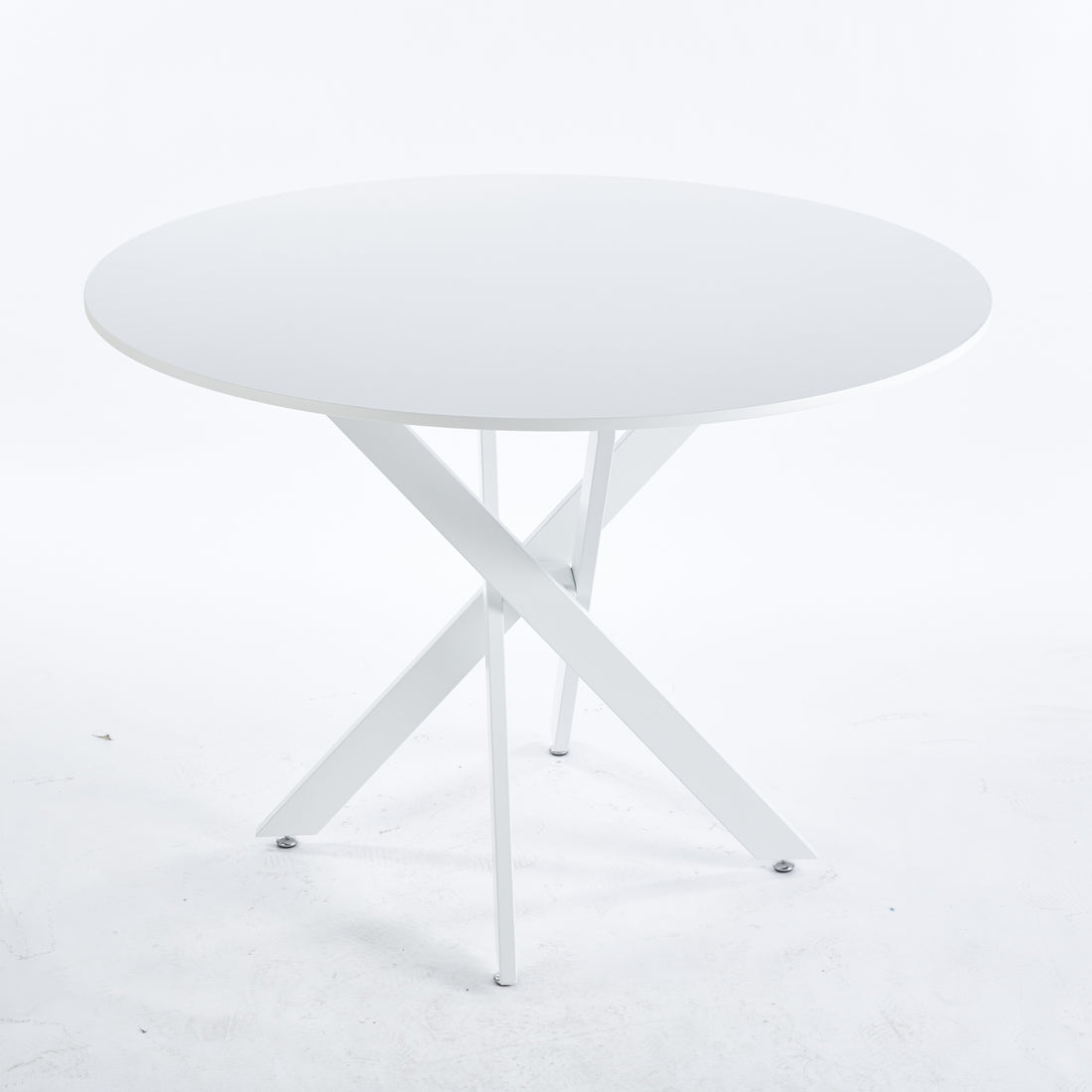 42.1"White Table Mid Century Dining Table For 4 6 People With Round Mdf Table Top, Pedestal Dining Table, End Table Leisure Coffee Table,Cross Leg White Kitchen & Dining Tables Mdf