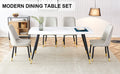 Modern Minimalist Dining Table. White Imitation Marble Pattern Sintered Stone Desktop With Black Metal Legs.Modern Dining Chair With Pu Artificial Leather Backrest Cushion And Black Metal Legs.F 001 Black Gold Sintered Stone