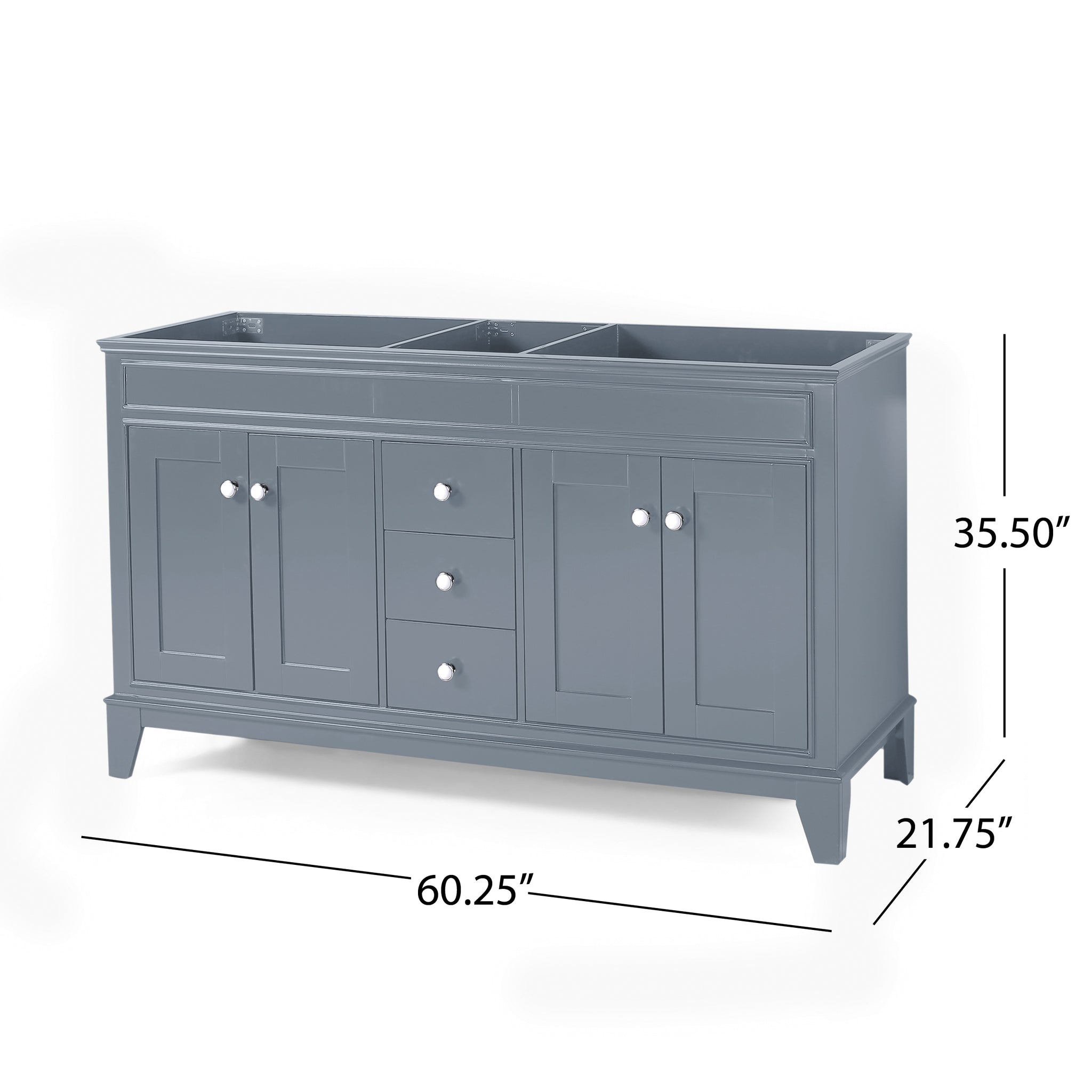 61'' Bathroom Vanity with Marble Top & Double Ceramic gray-plywood