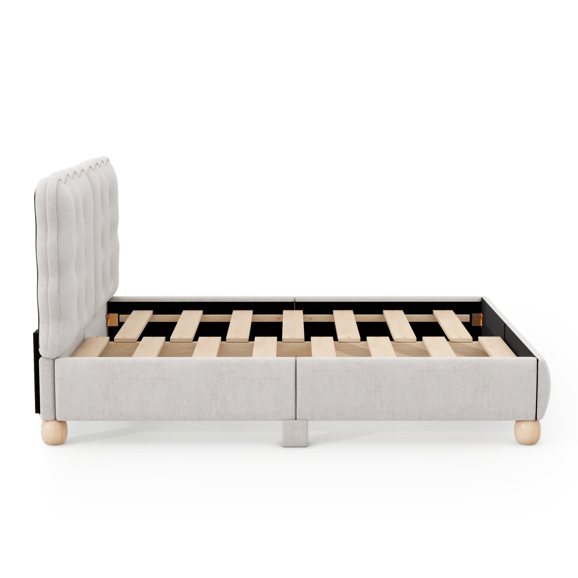 Full Size Upholstered Platform Bed with Support beige-upholstered