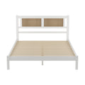 3 Pieces Bedroom Sets Queen Size Wooden Platform Bed With Natural Rattan Headboard, Nightstands Set Of 2 With Rattan Woven Surfaces And Three Drawers For Bedroom, White White Particle Board