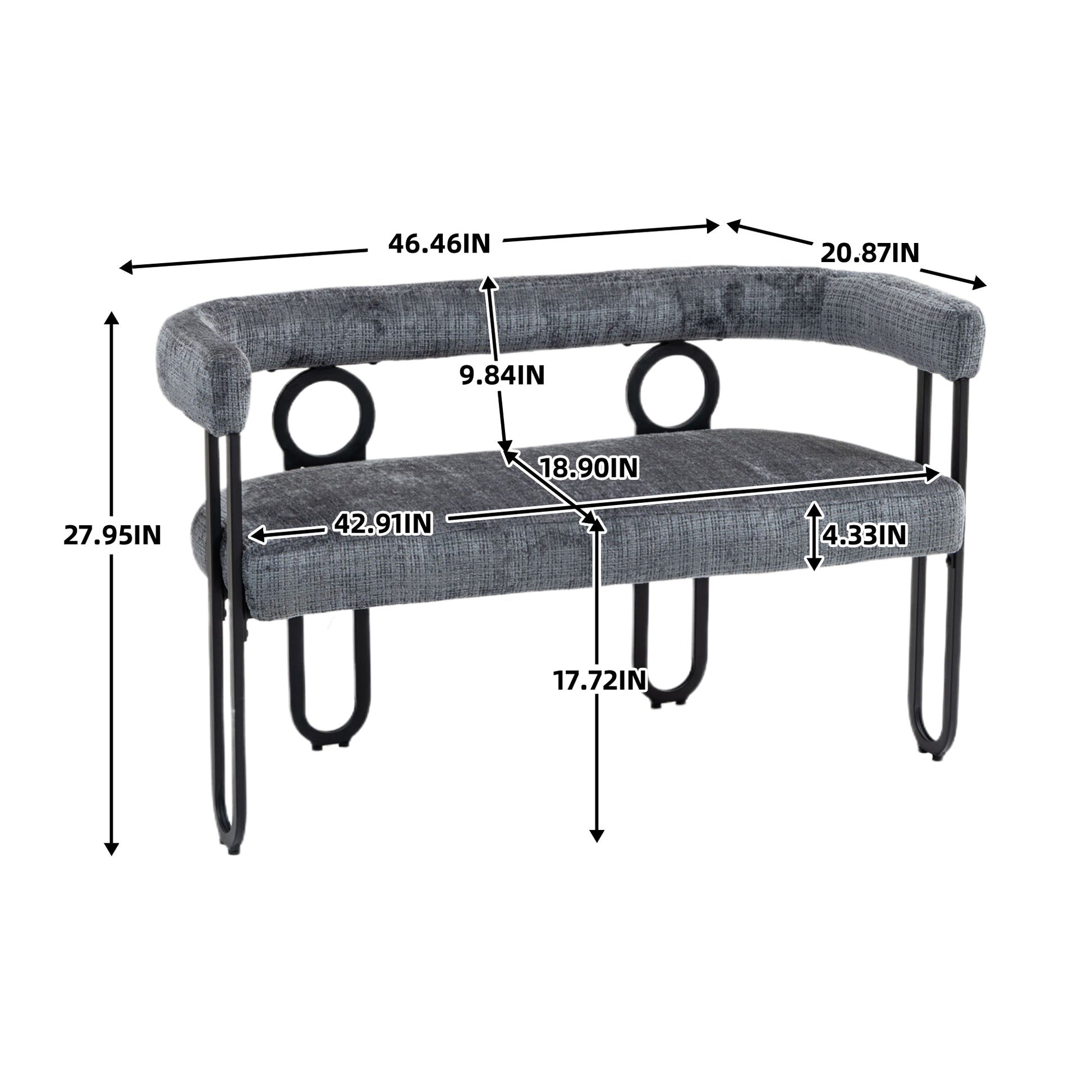 Coolmore Modern Loveseat 2 Seater Sofa Chenille Fabric Couch With Arms And Metal Legs For Living Room, Home Office, Studio Gray Chenille Gray Primary Living Space Soft Foam Chenille