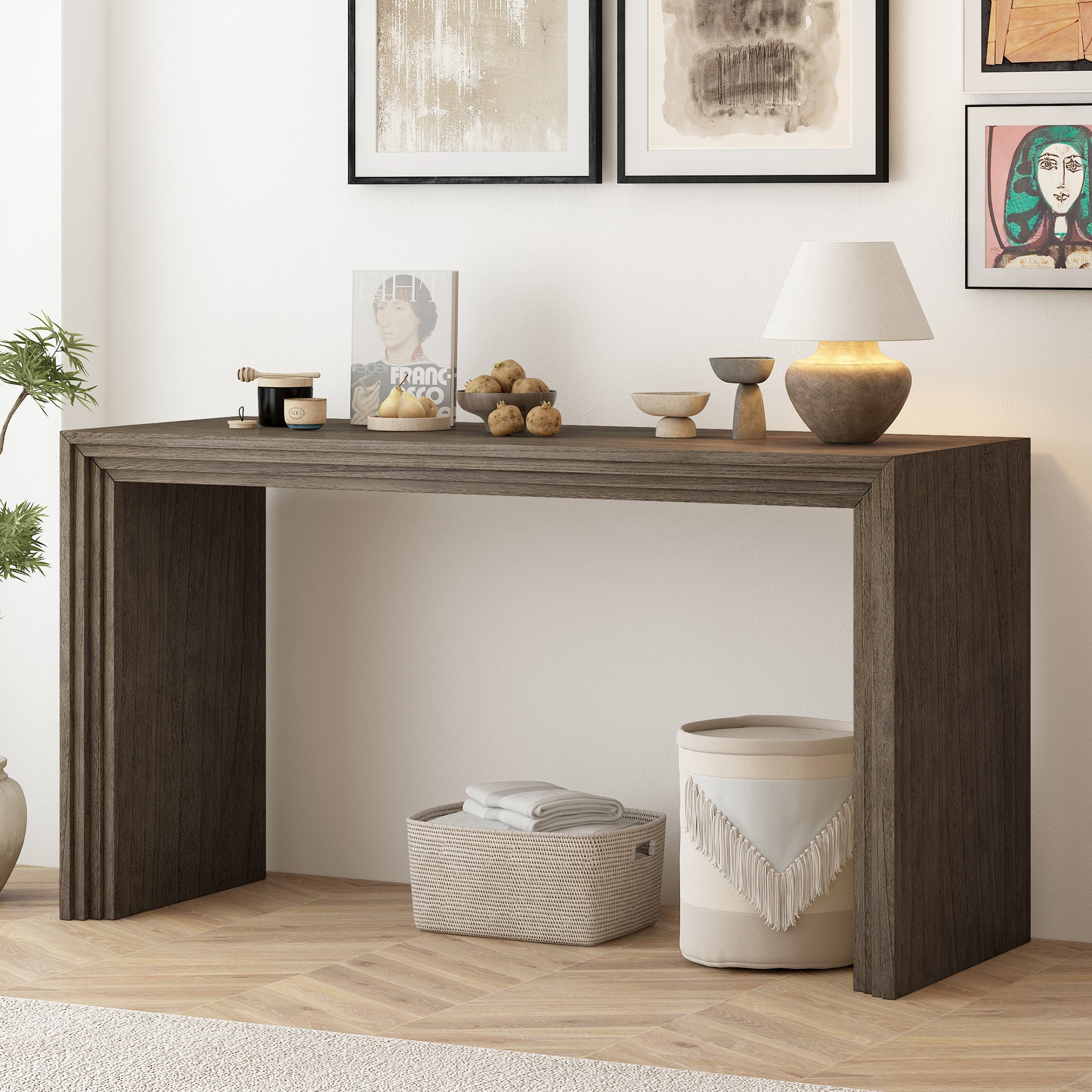 Modern Style Console Table Made Of Paulownia Solid Wood Veneer,Suitable For Foyer, Living Room, Or Entryway. Natural Mdf