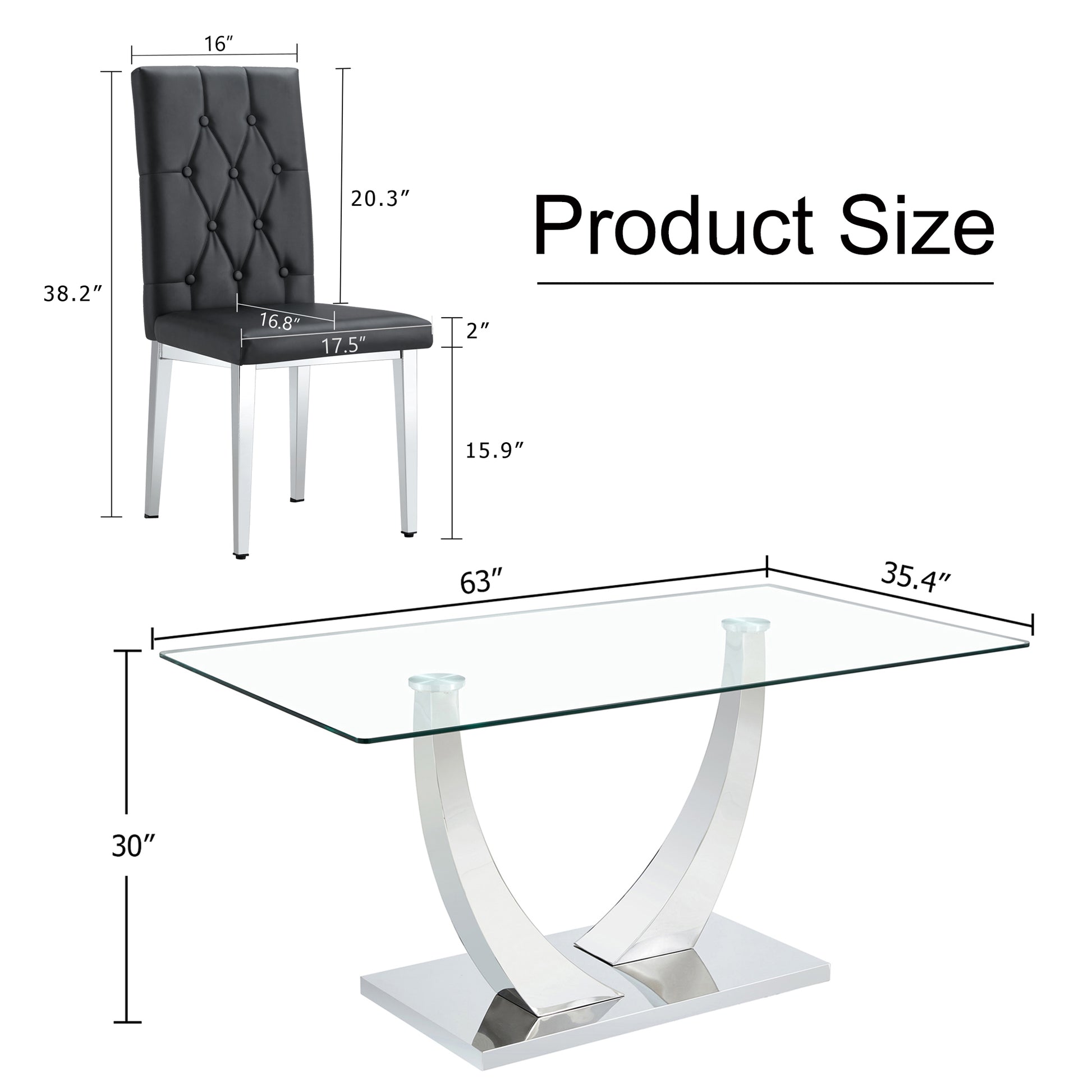 Table And Chair Set, Modern Dining Table, Tempered Glass Tabletop And Silver Colored Leg Table, Soft And Comfortable Dining Chair, Perfect For Dinner, Meetings, Home And Office Decor Black Glass