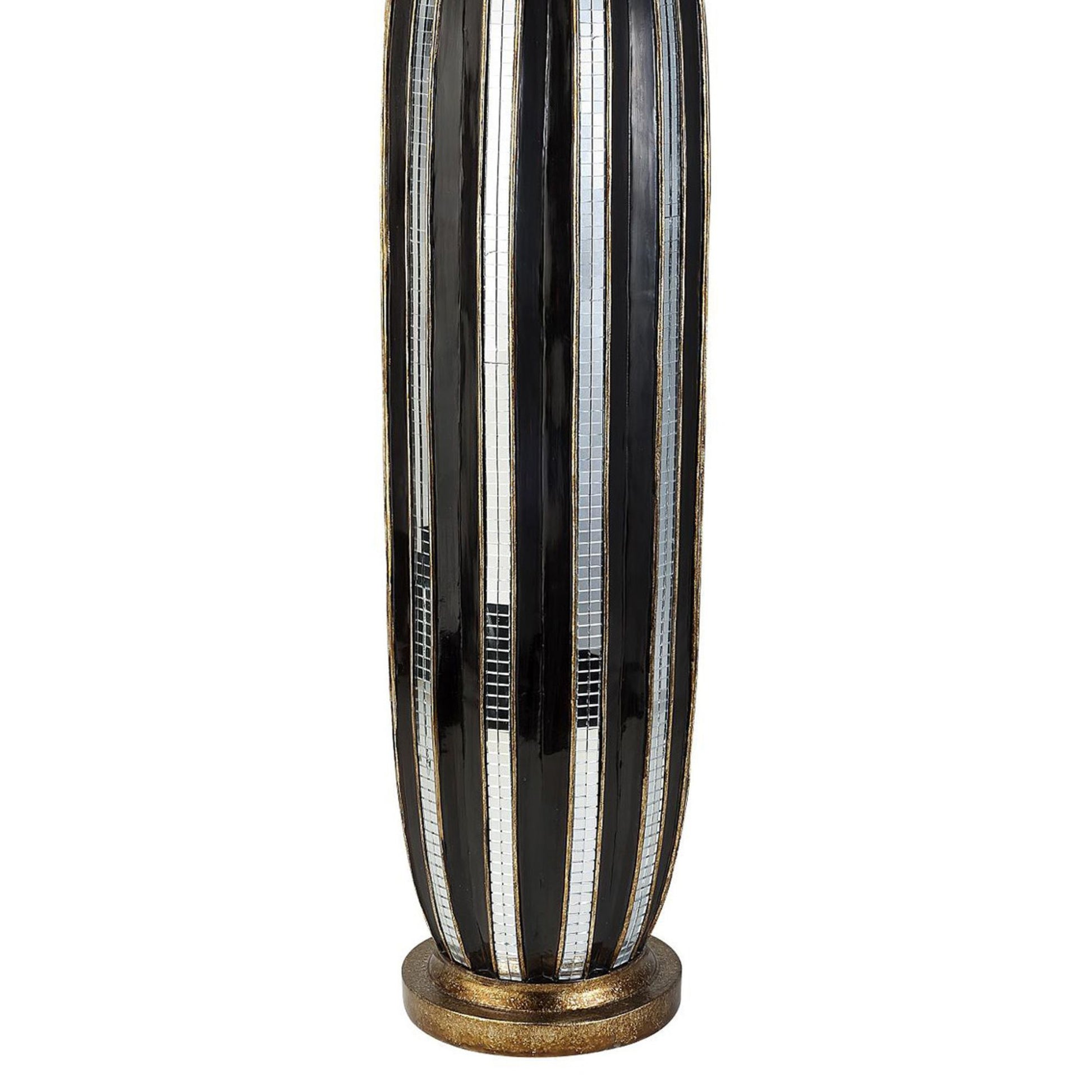 21" Tall Polyresin Decorative Vase, Gold Finish With Mosaic Glass Stripes Multicolor Polyresin