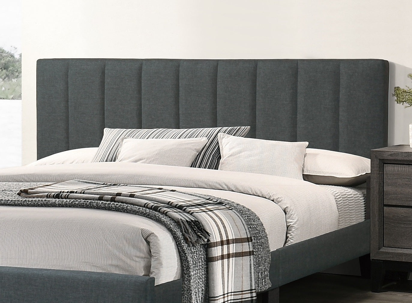 Gorgeous 1Pc Full Size Bed Charcoal Polyfiber Platform Bedframe Slats Bedroom Furniture Box Spring Not Required Full Charcoal Wood Bedroom Modern,Transitional Rubberwood Bed Frame Foam Mdf,Particle